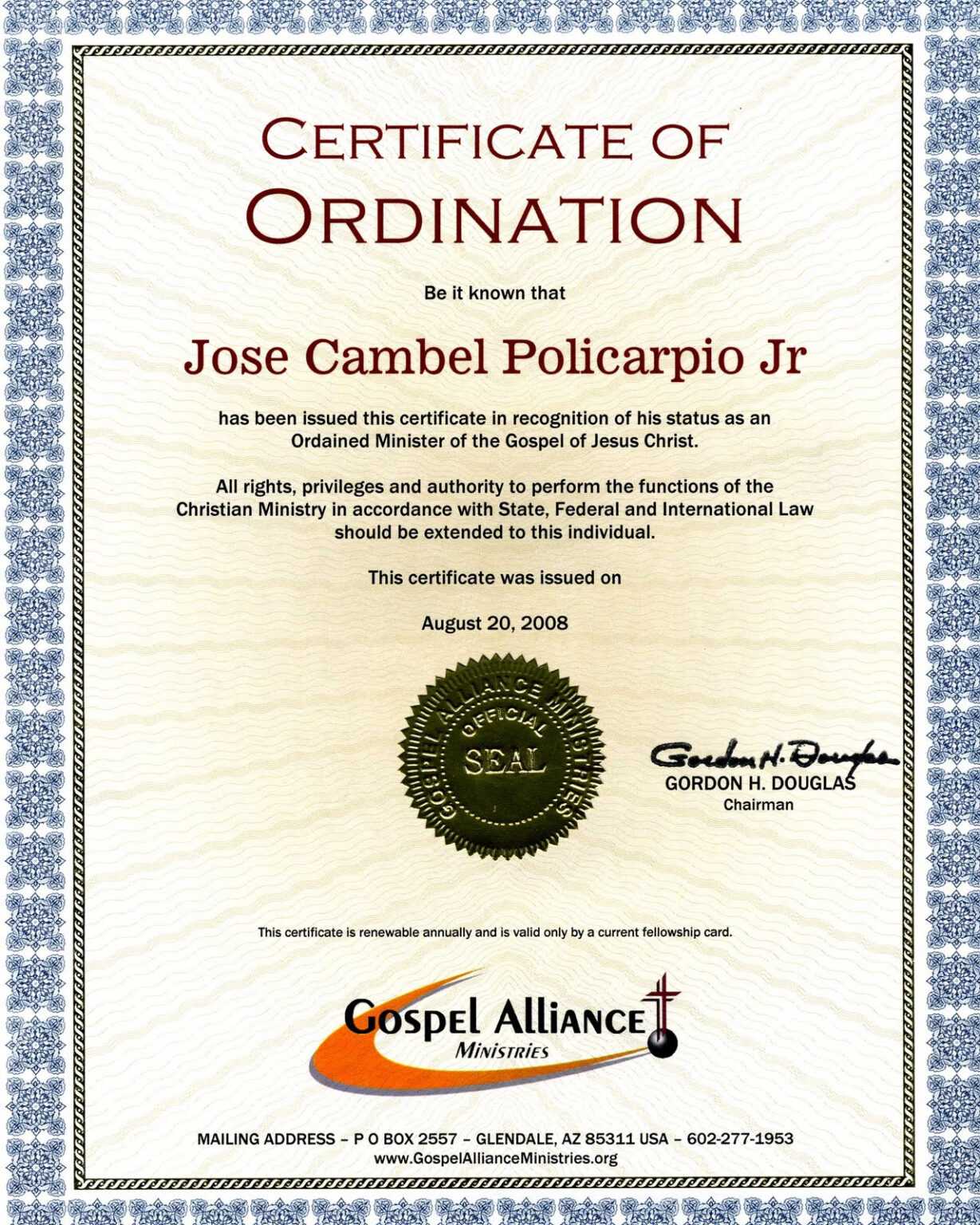 28+ [ Certificate Of Ordination Template ] Elder for Ordination