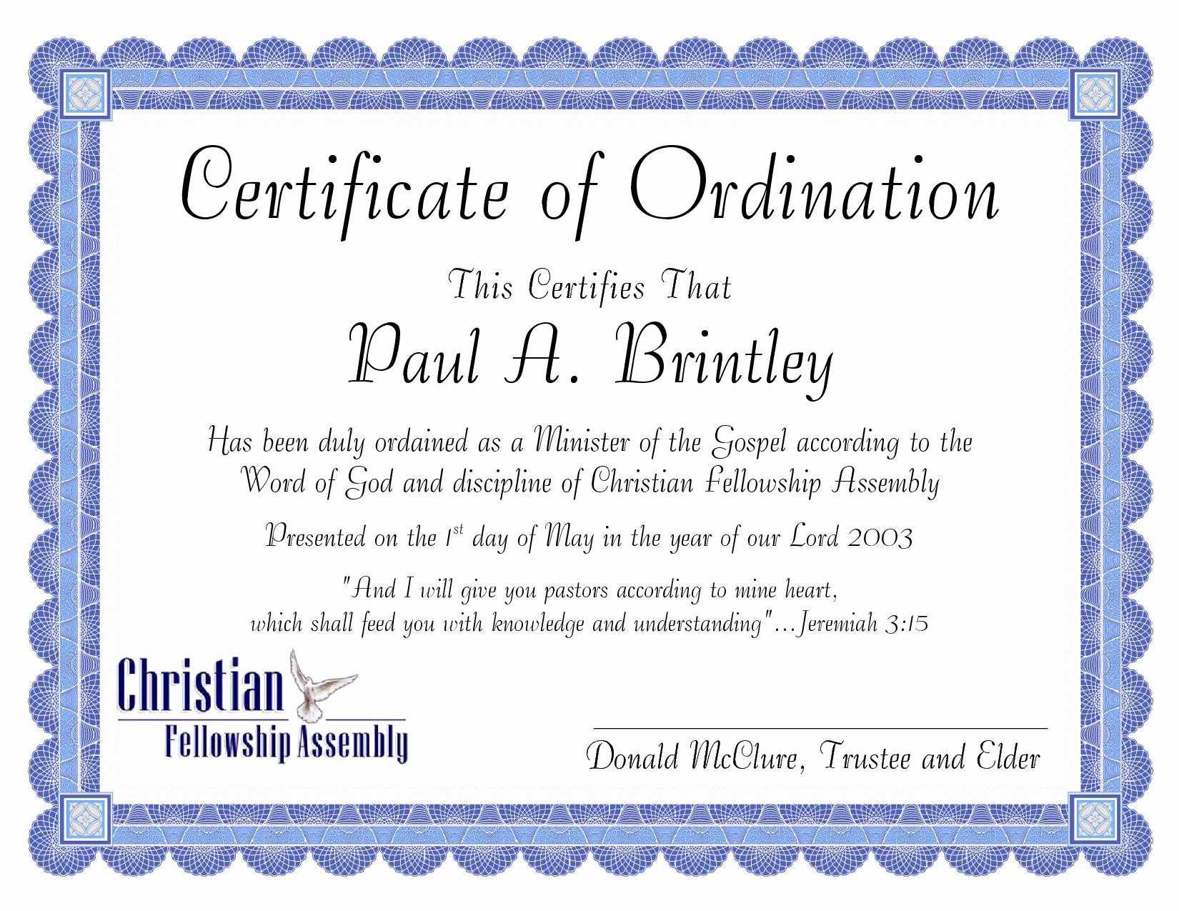 30 Fresh Minister License Certificate Template Pictures Within Free Ordination Certificate Template