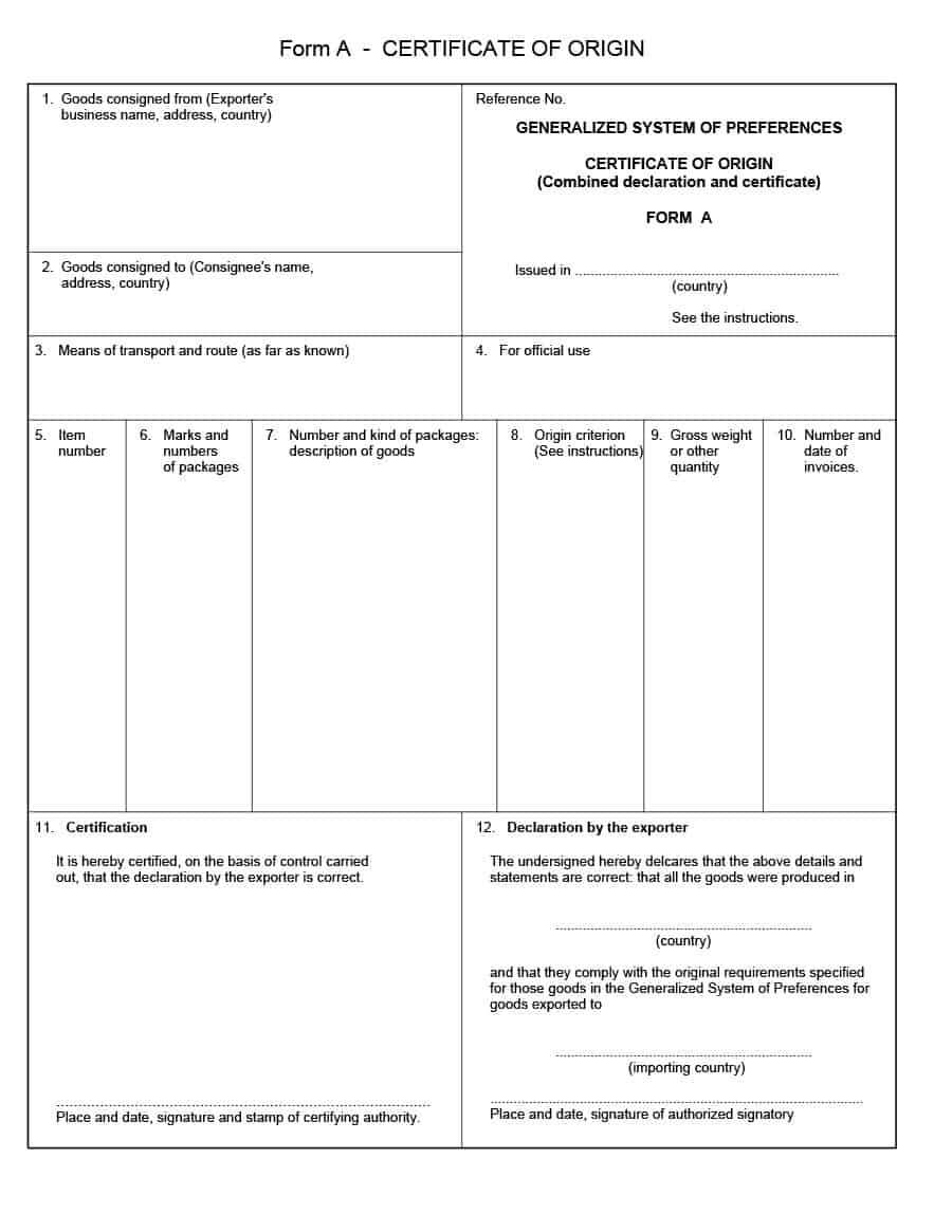 30 Printable Certificate Of Origin Templates (100% Free) ᐅ Regarding Certificate Of Origin Form Template