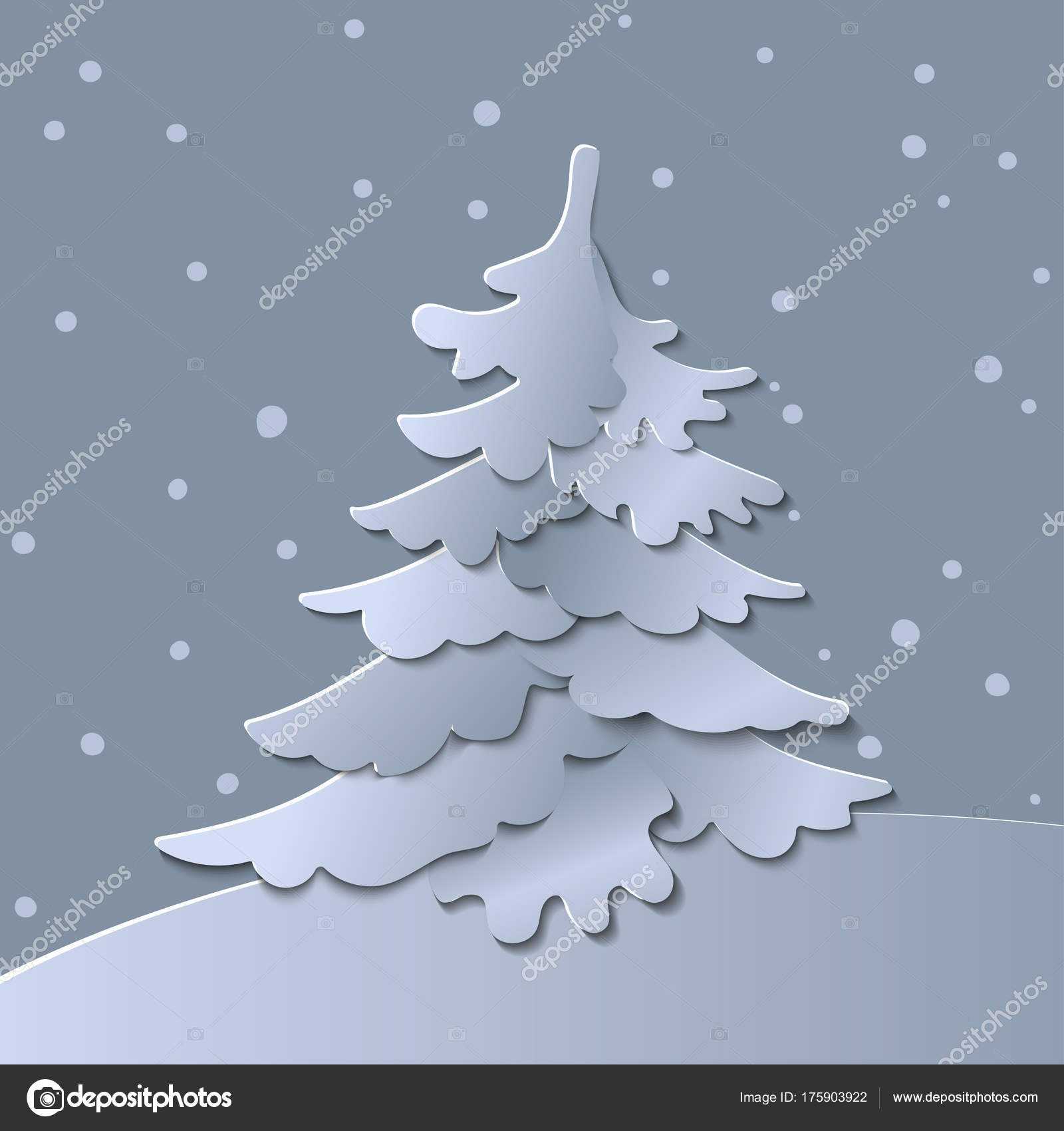 3D Abstract Paper Cut Illustration Of Christmas Tree. Vector With 3D Christmas Tree Card Template