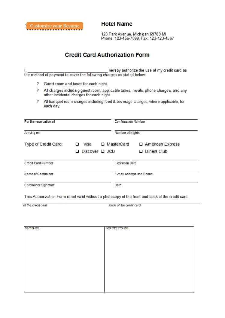 41 Credit Card Authorization Forms Templates Ready To Use Pertaining To Credit Card 9595