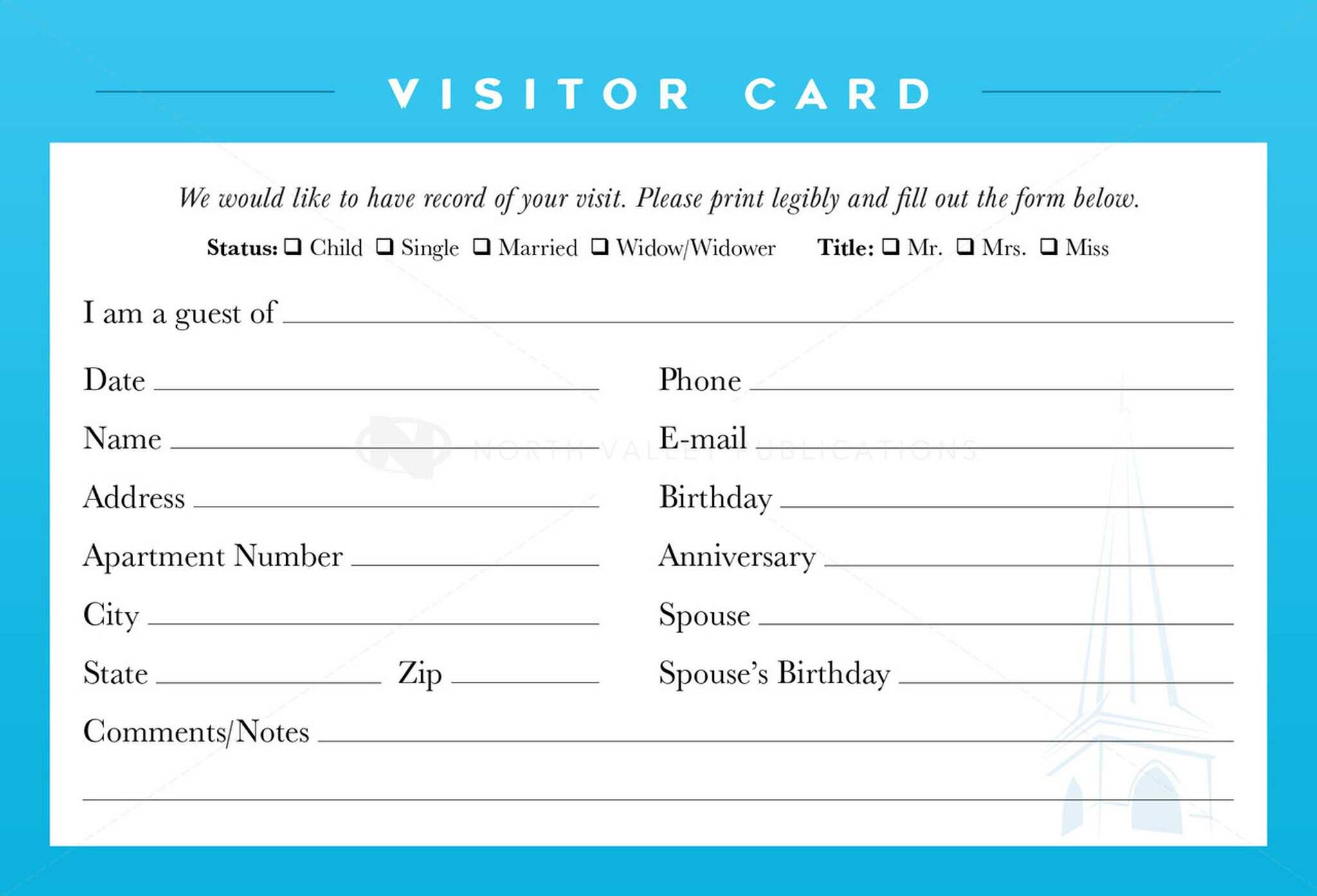 62D2C Guest Card Template Wiring Library Inside Church Visitor Card 