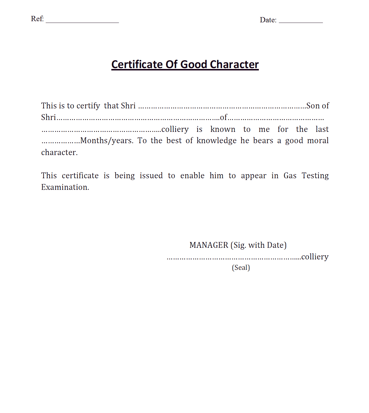 7+ Character Certificate Templates – Word Excel Samples Regarding Good Conduct Certificate Template