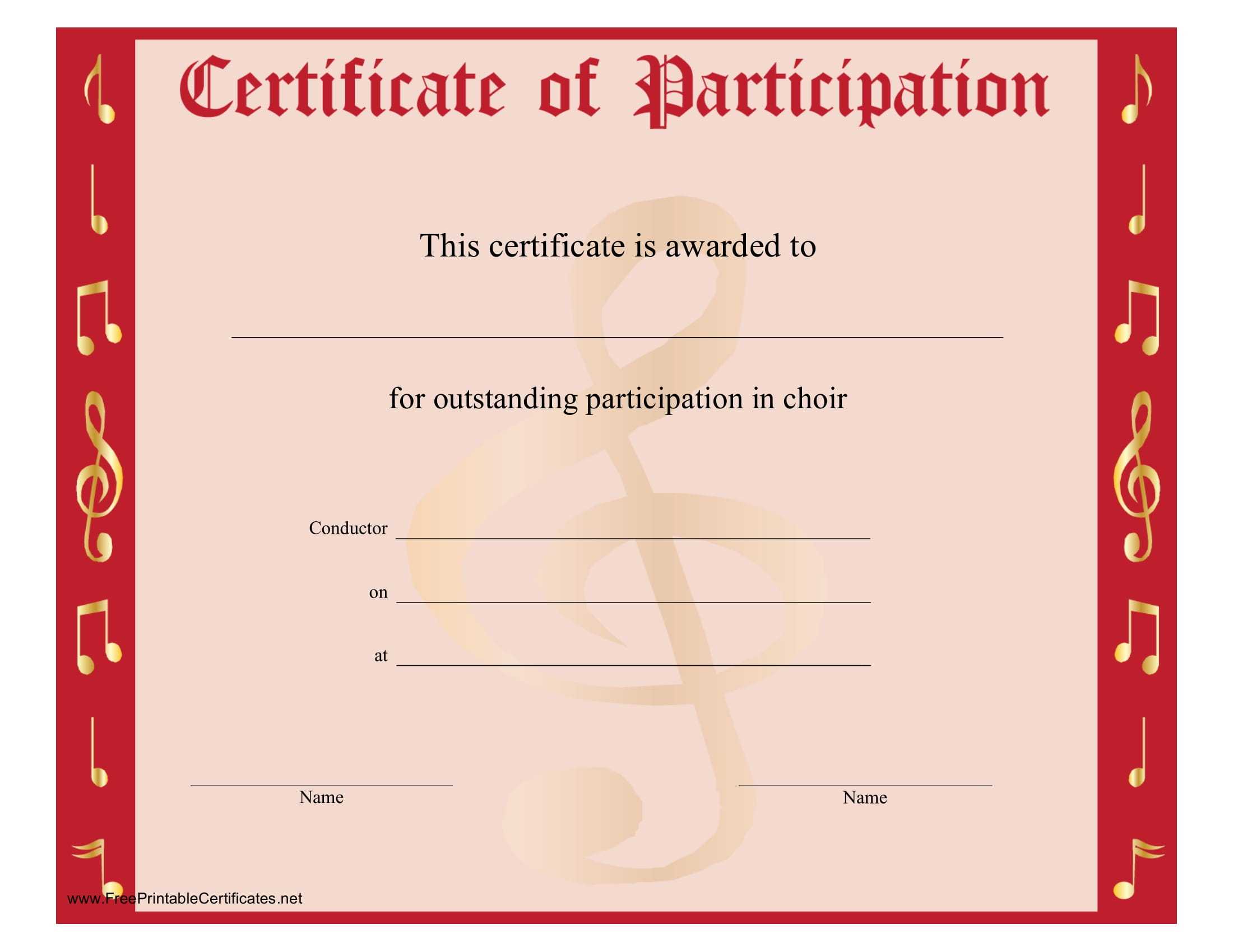 8+ Free Choir Certificate Of Participation Templates – Pdf For Certificate Of Participation Template Pdf