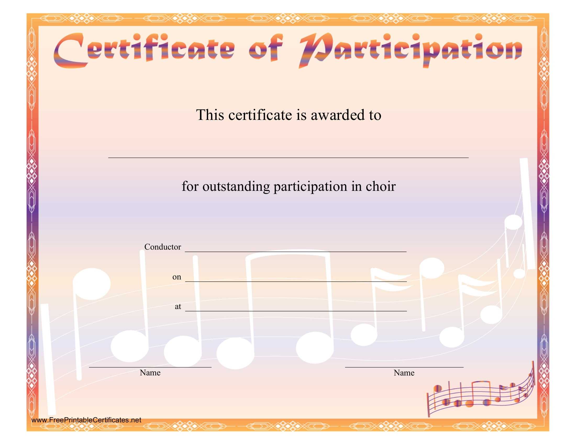 8+ Free Choir Certificate Of Participation Templates - Pdf Inside Choir Certificate Template