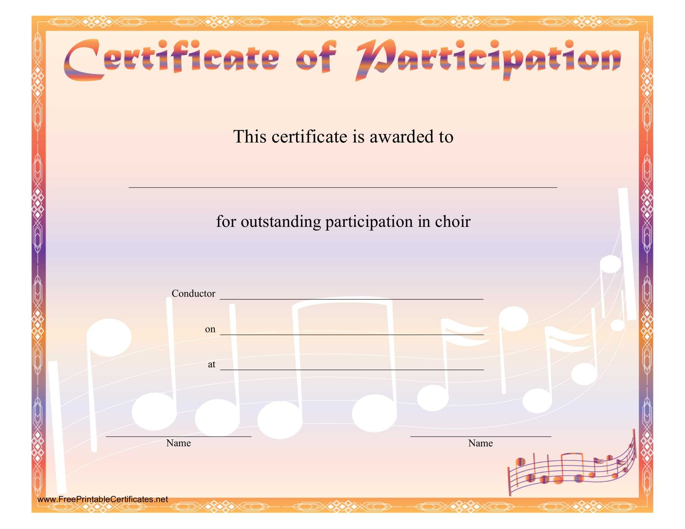 8+ Free Choir Certificate Of Participation Templates – Pdf Pertaining To Certification Of Participation Free Template