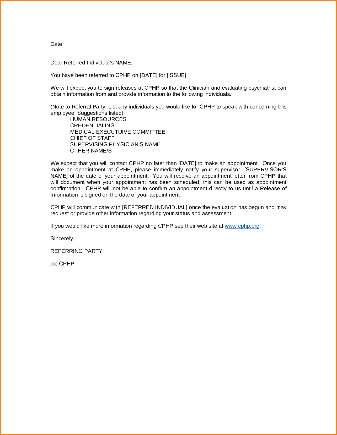 8+ Referral Letter Template | Memo Templates With Regard To Referral Certificate Template