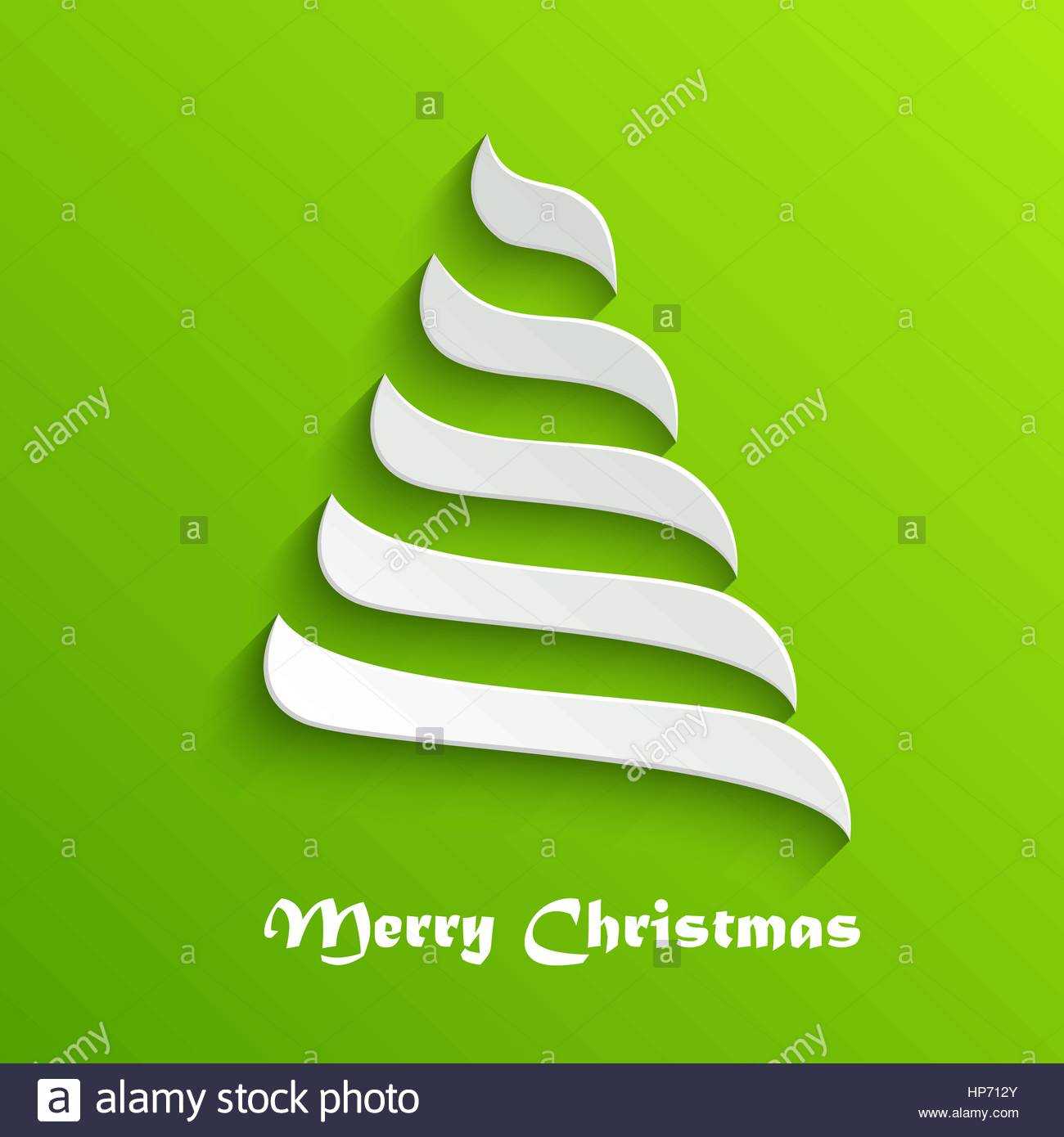 Abstract Modern 3D White Christmas Tree On Green Background In 3D Christmas Tree Card Template