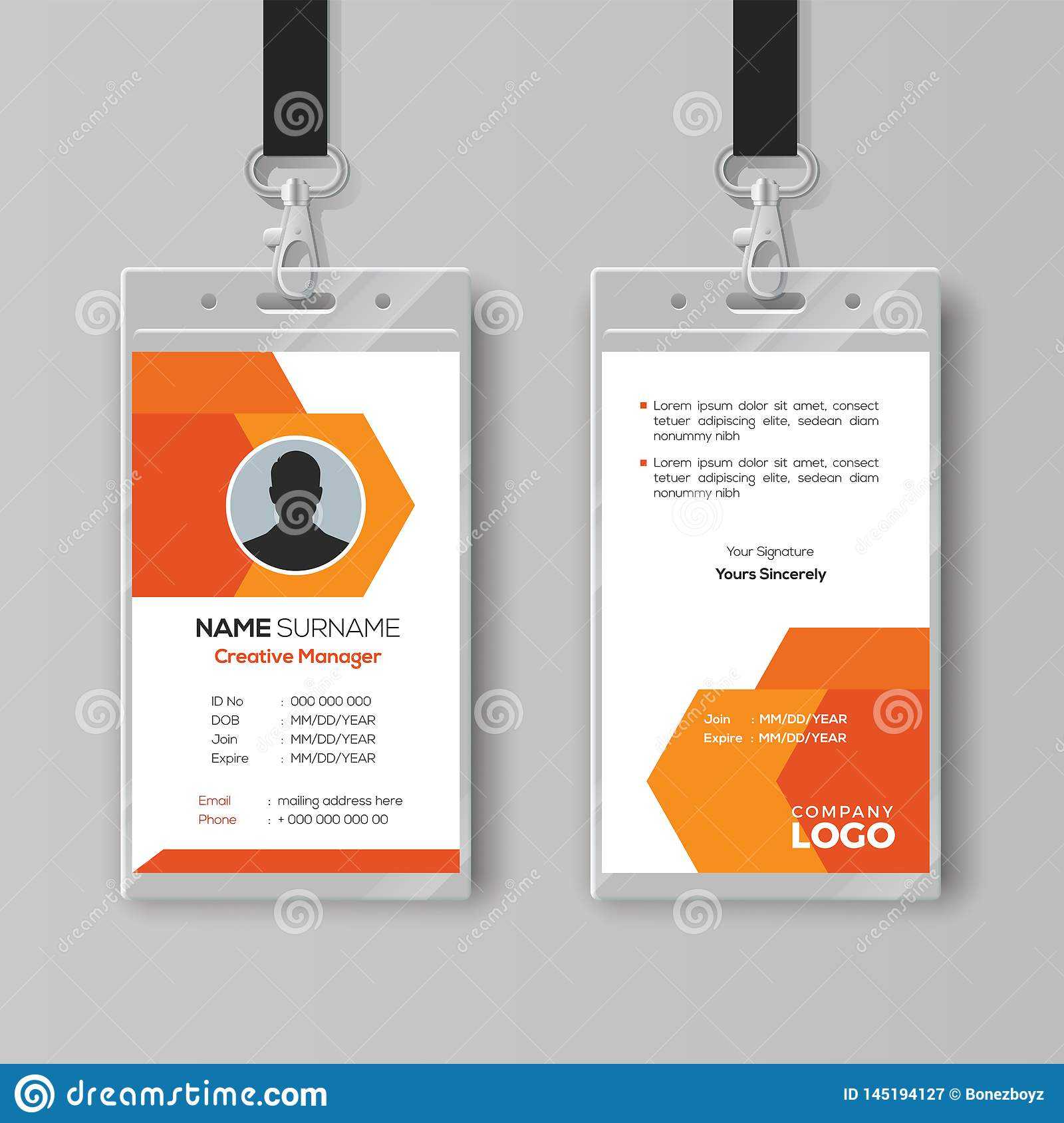 Abstract Orange Id Card Design Template Stock Vector Inside Company Id Card Design Template