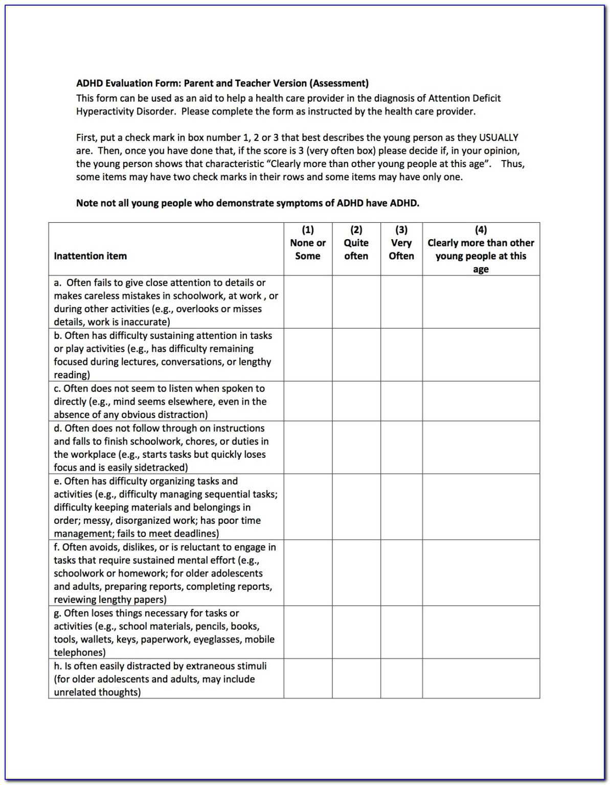 Adhd Assessment Form For Teachers – Form : Resume Examples with regard ...