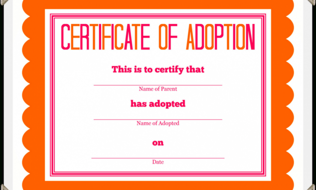 Adoption Certificate Template – Certificate Templates in Blank Adoption Certificate Template