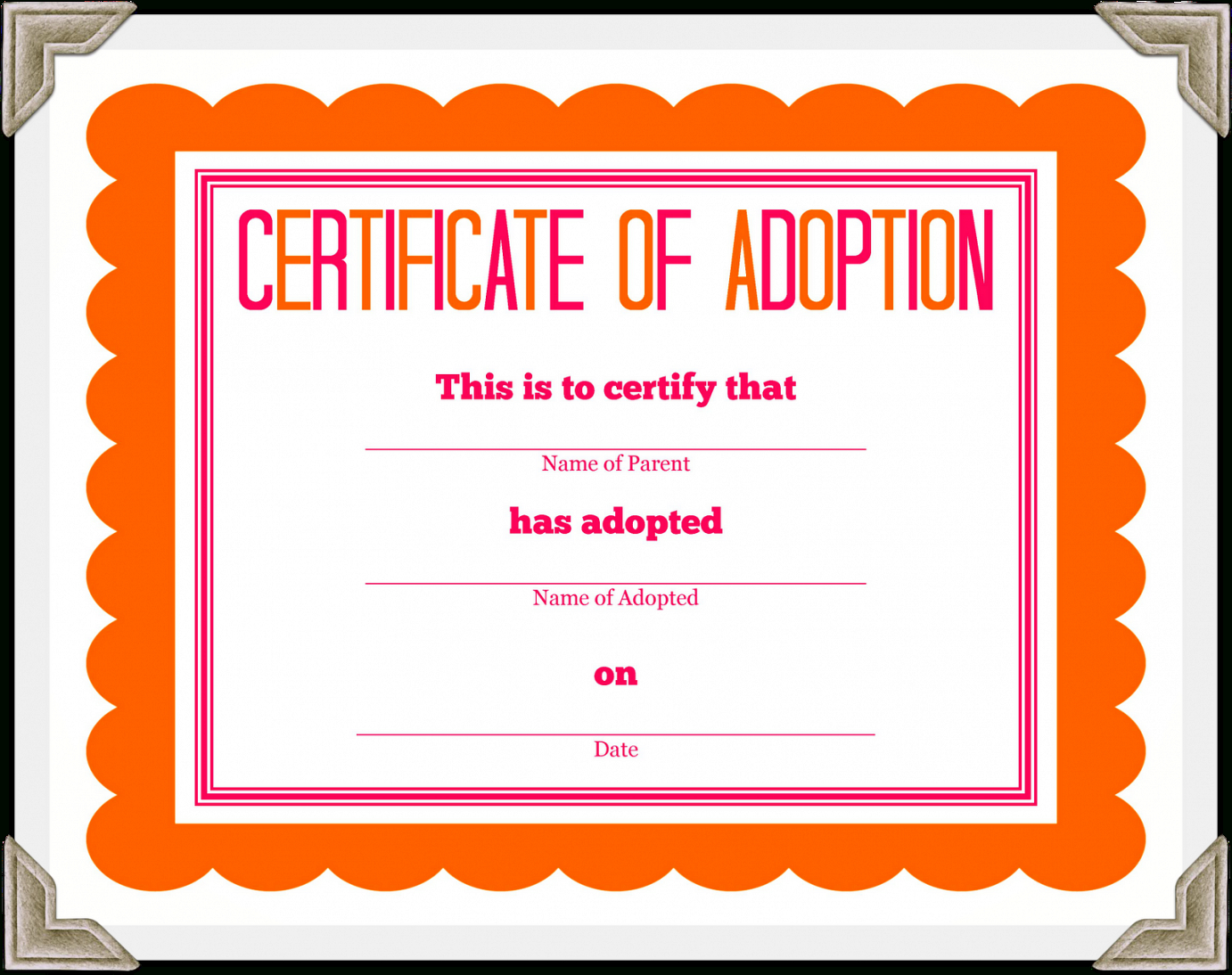 Adoption Certificate Template – Certificate Templates Intended For Free Printable Funny Certificate Templates