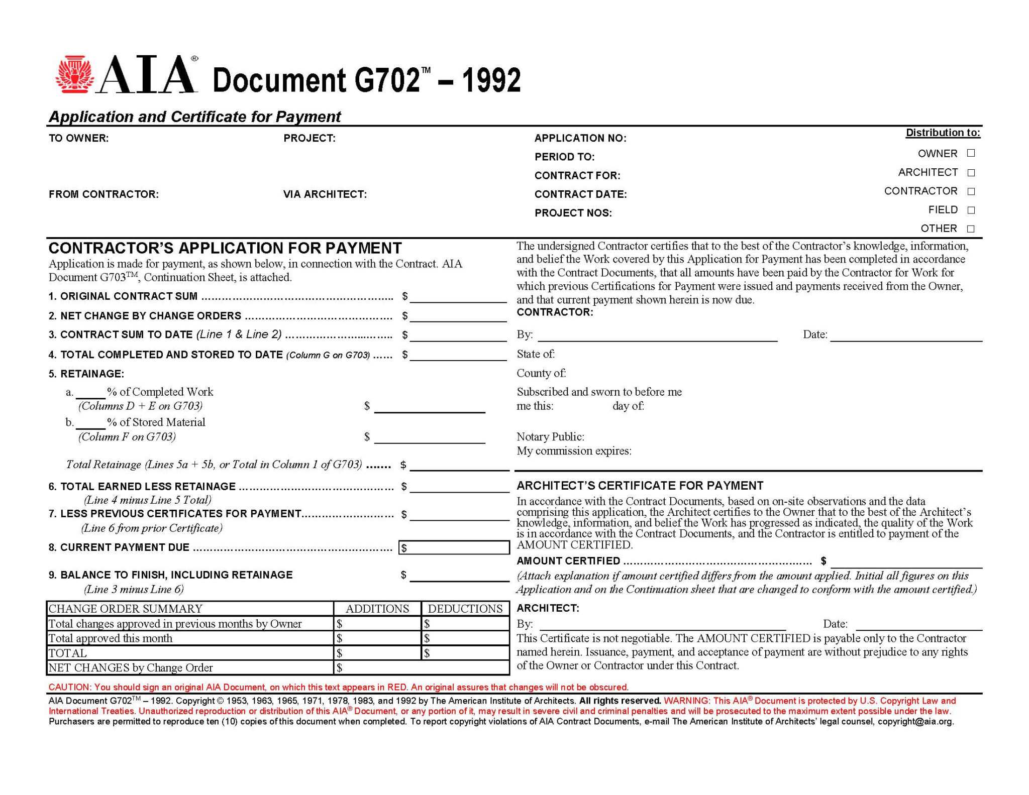 Aia Forms G702 & G703 Application, Certificate, And Continuation within