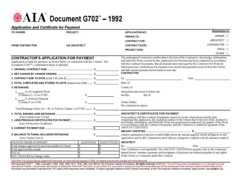 Aia Forms G702 G703 Application Certificate And Continuation Within 