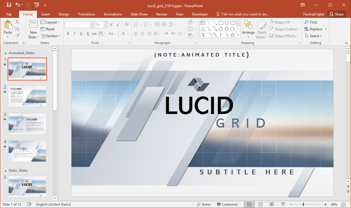 Animated Lucid Grid Powerpoint Template Regarding Powerpoint Replace Template