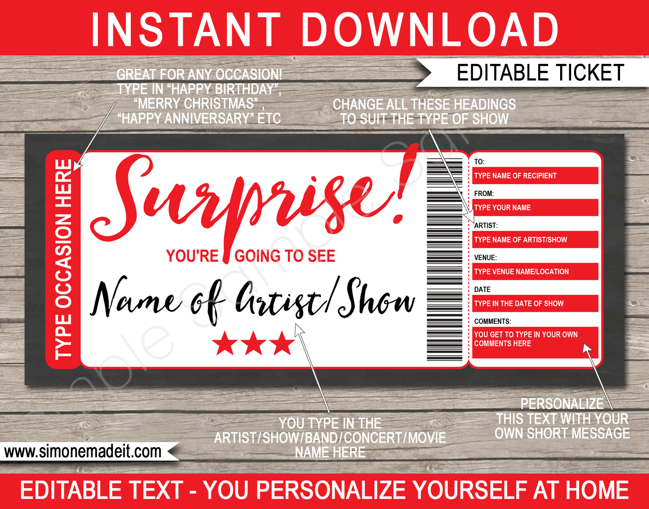 Any Occasion Concert Ticket Gift Voucher – Colors Intended For Movie Gift Certificate Template