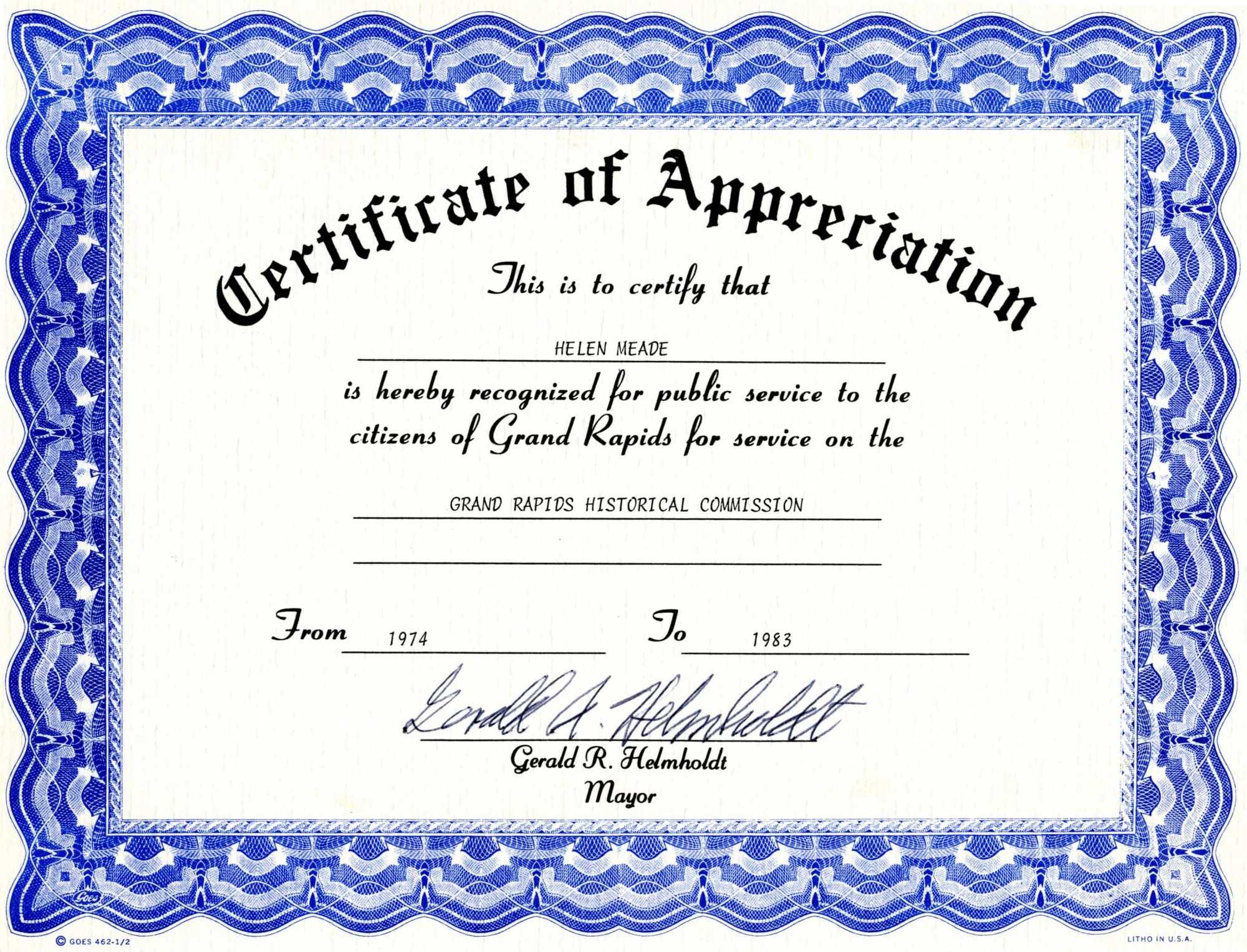 Appreciation Certificate Templates Free Download With In Appreciation Certificate Templates