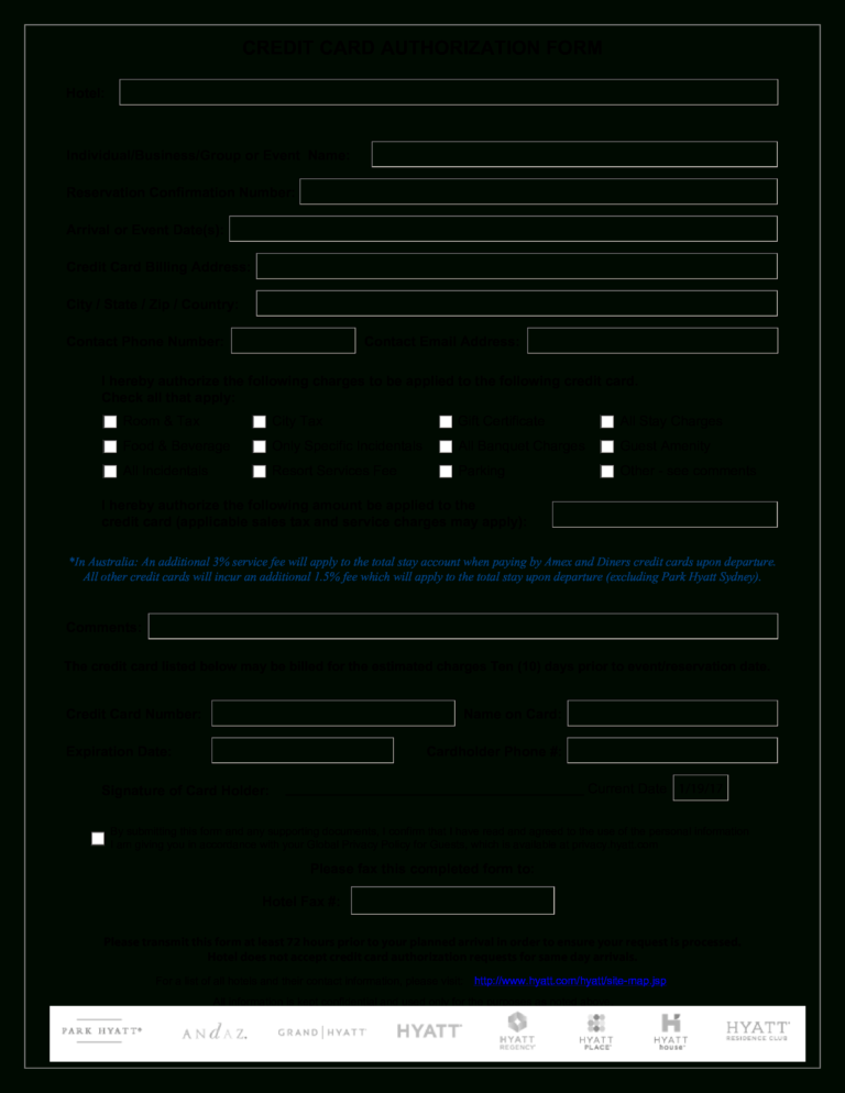 Authorization Credit Card Form Templates At with Credit Card