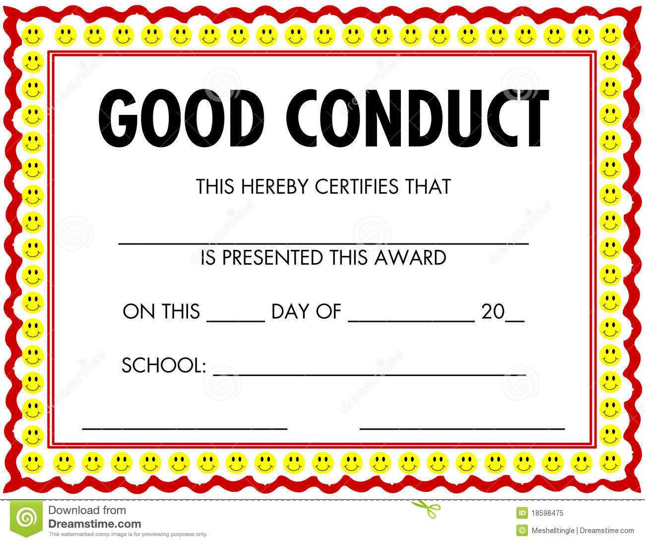 Award Certificate Good Conduct Stock Vector – Illustration Throughout Good Conduct Certificate Template