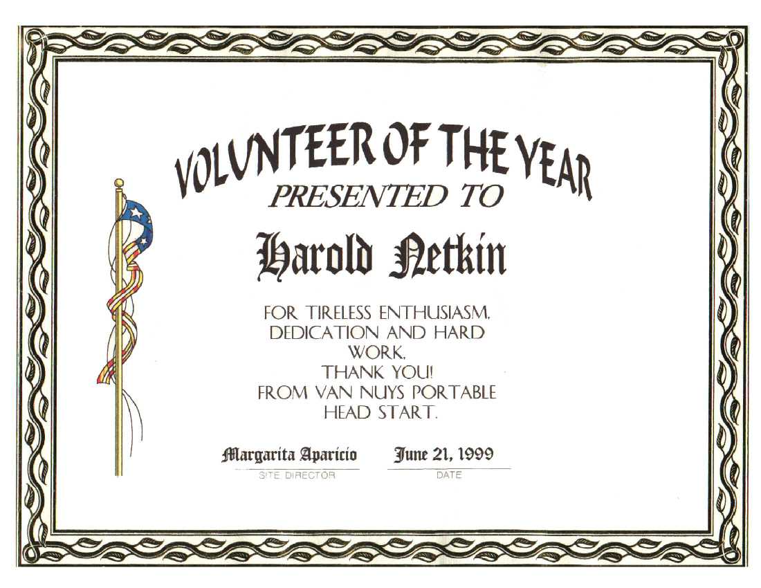 Award In Volunteer Of The Year Certificate Template Great Sample