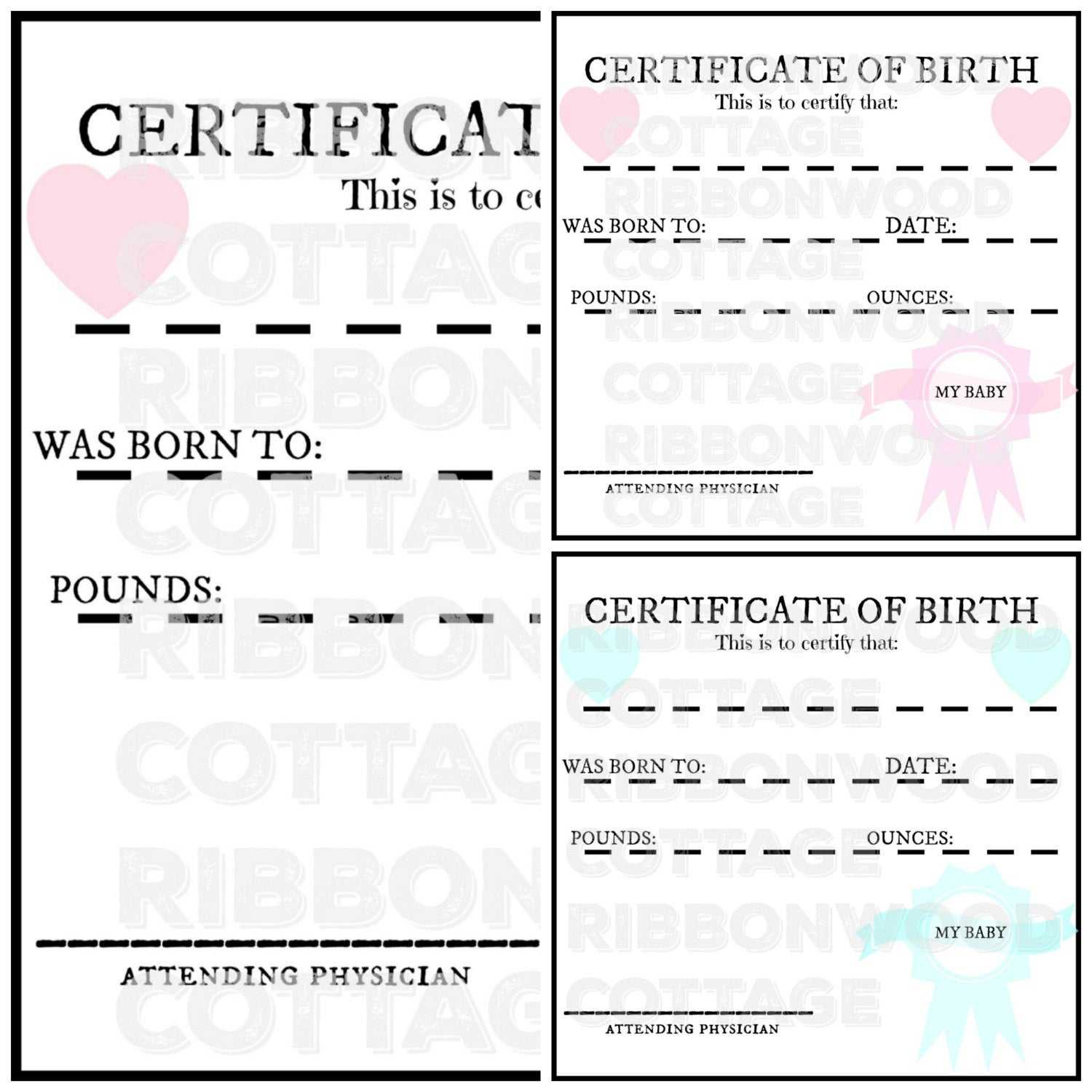 Baby Doll Printable Birth Certificates  Pink And Blue Within Baby Doll Birth Certificate Template