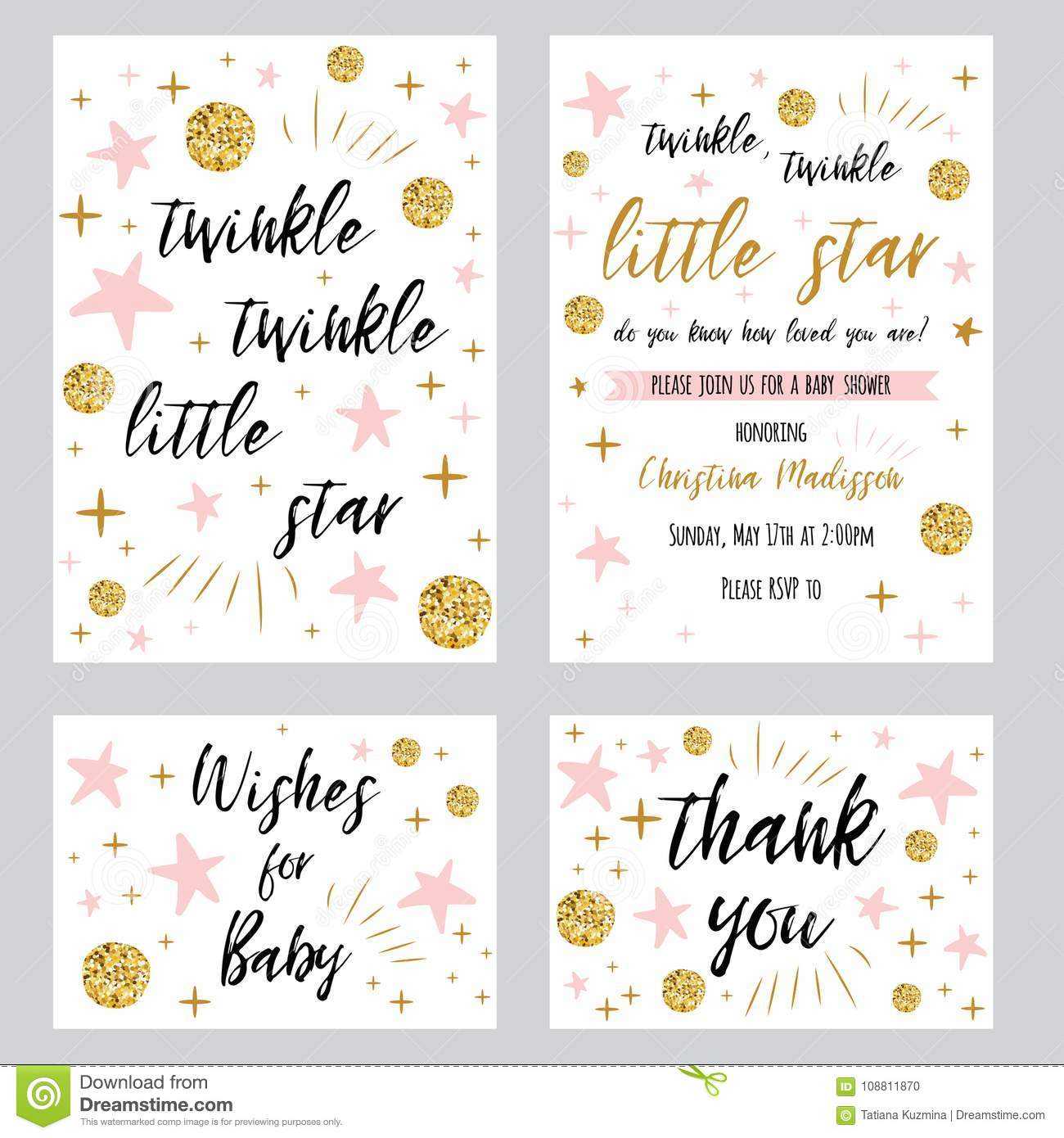 Baby Shower Girl Templates Twinkle Twinkle Little Star Text Inside Template For Baby Shower Thank You Cards