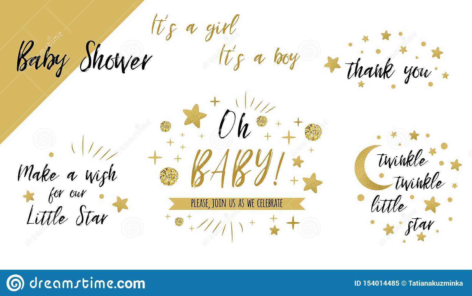 Baby Shower Set Gold Templates Twinkle Twinkle Little Star Within Thank You Card Template For Baby Shower