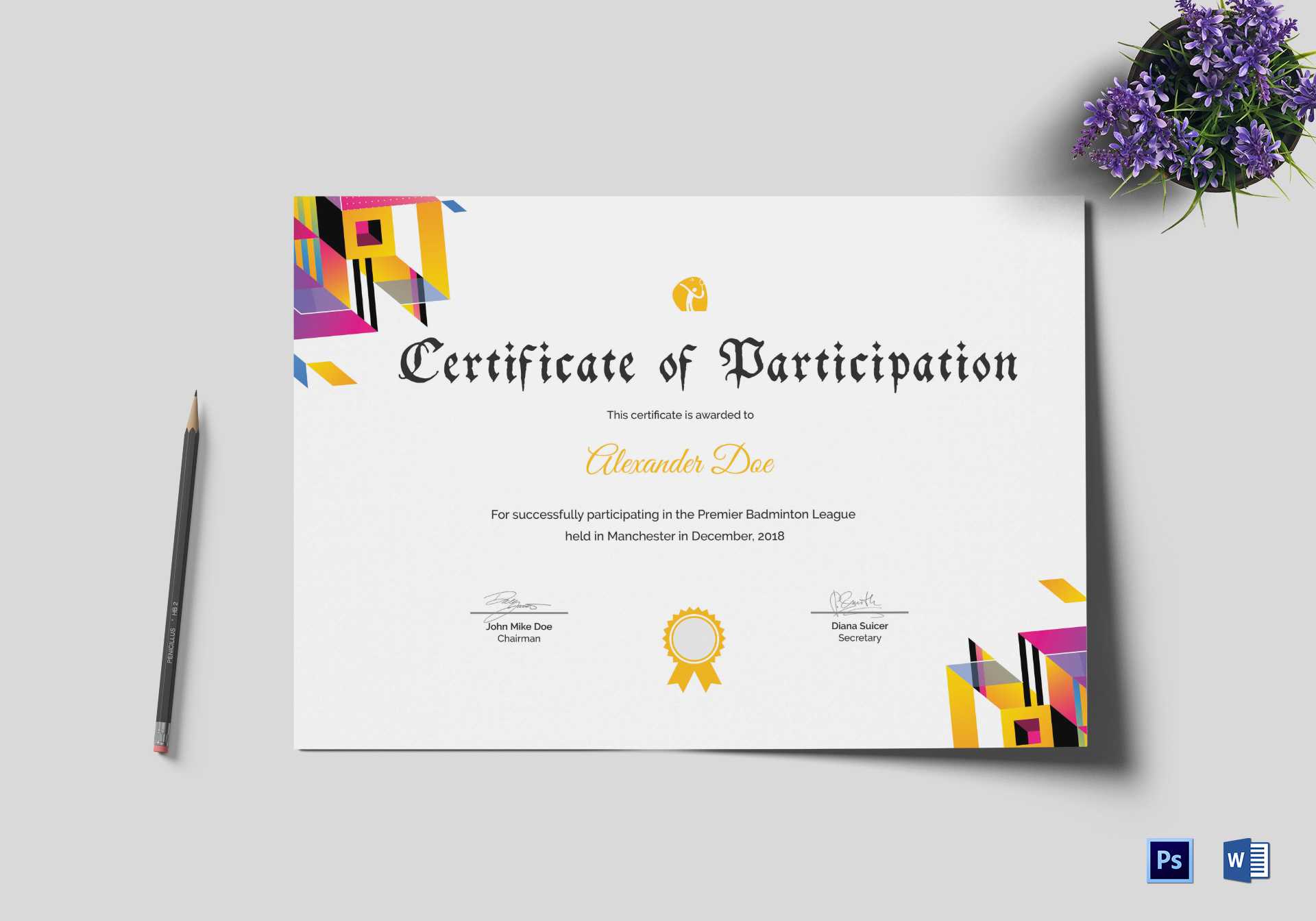 Badminton Participation Certificate Template Inside Templates For Certificates Of Participation