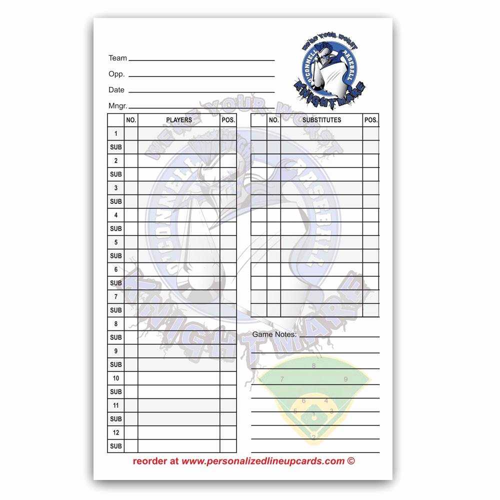 Baseball Lineup Card Template Luxury Printable Fillable Intended For Free Baseball Lineup Card Template