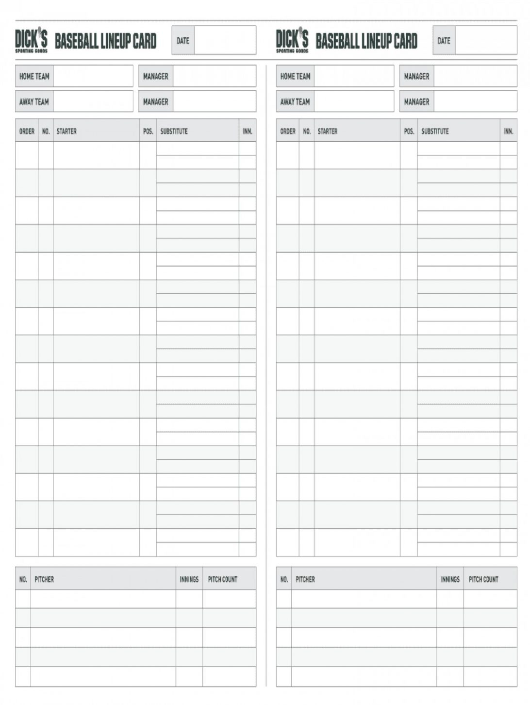Baseball Lineup Template Card Printable Excel Free Fillable For Baseball Lineup Card Template