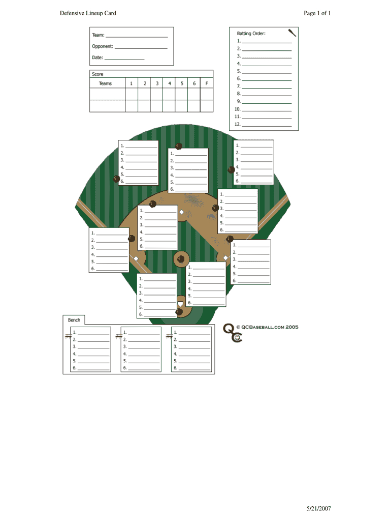 Baseball Lineup Template Fillable – Fill Online, Printable With Free Baseball Lineup Card Template