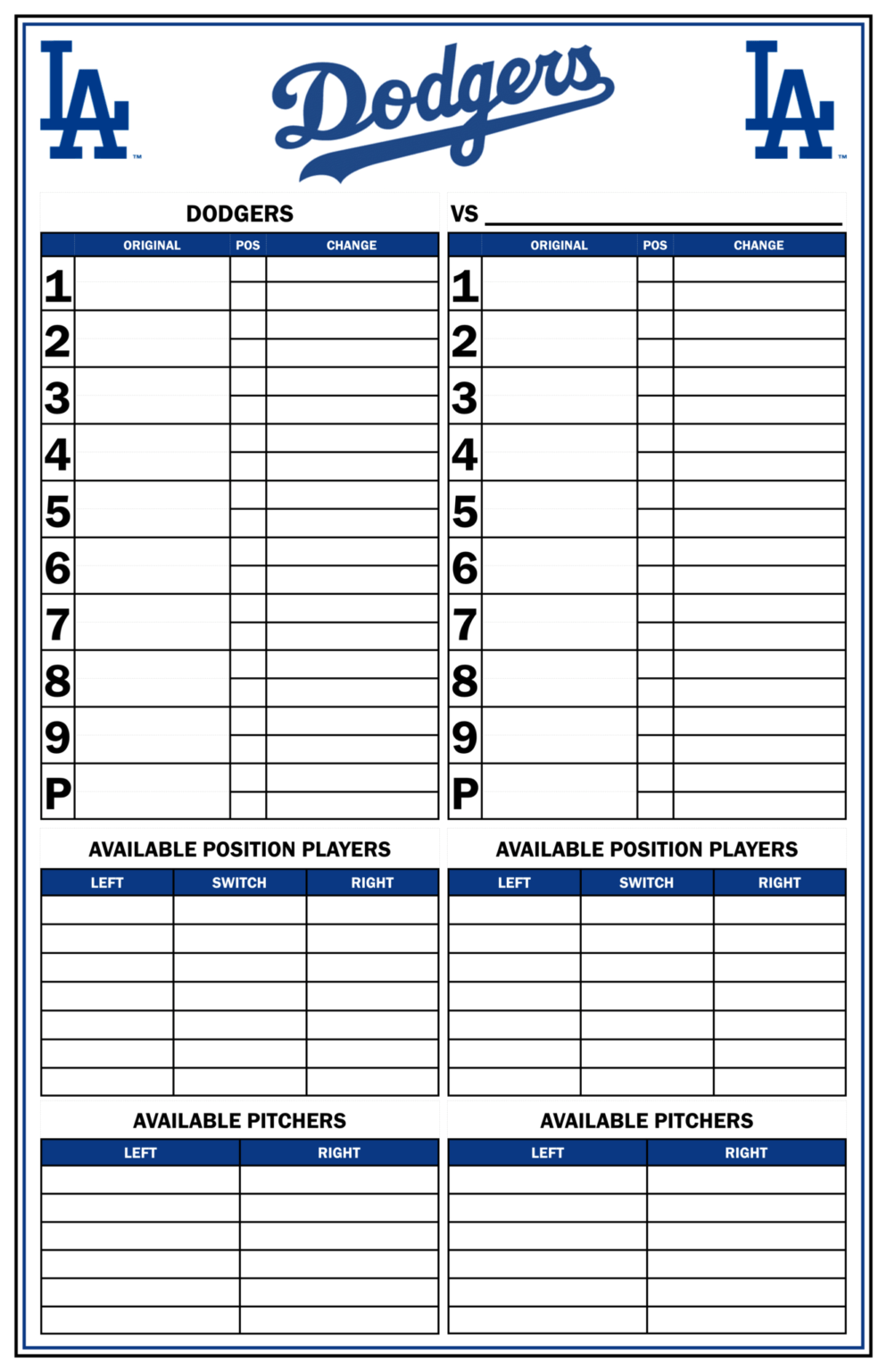 Printable Baseball Lineup Card Printable Blank World