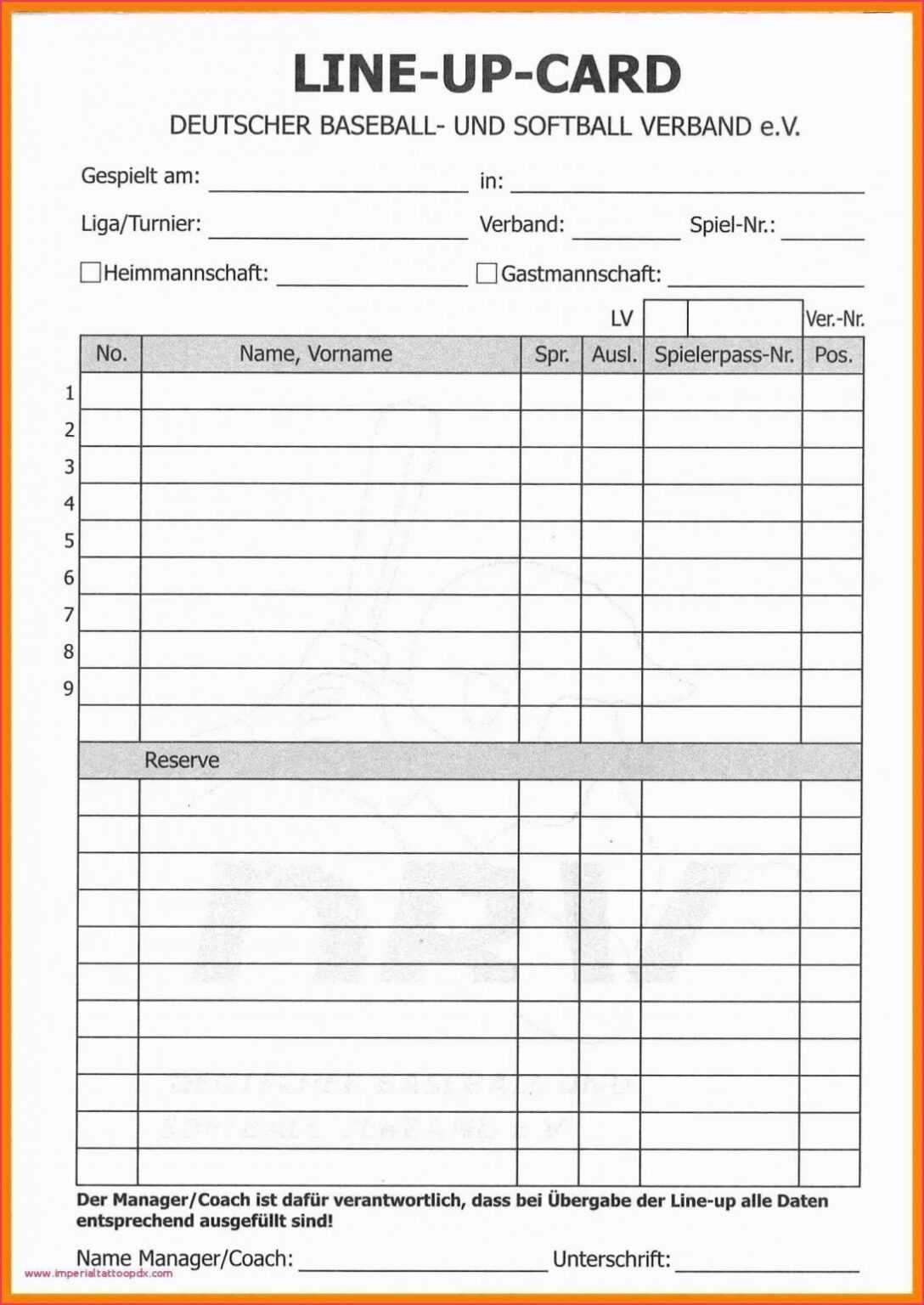 Free Baseball Lineup Template