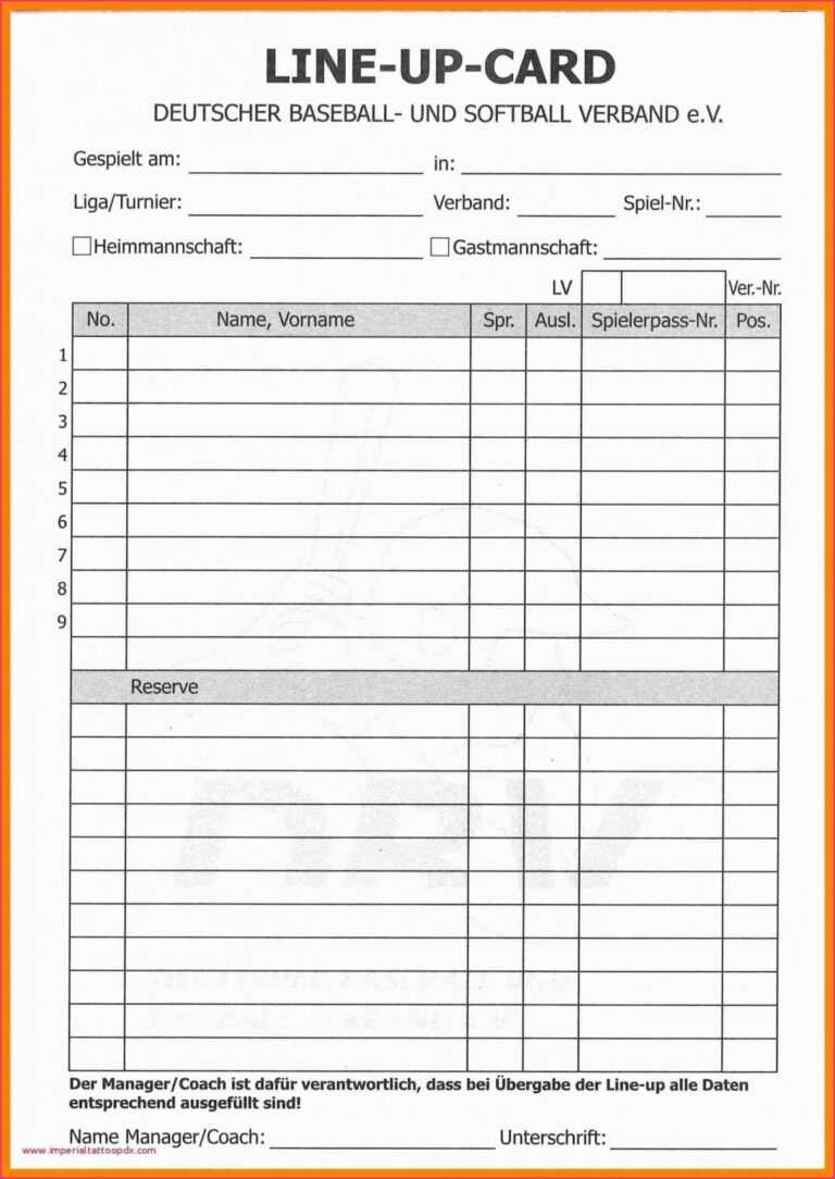 Baseball Lineup Card Template