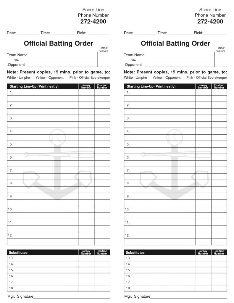 Baseball Lineup Template Free Printable Card Excel Word Pdf Pertaining To Baseball Lineup Card Template