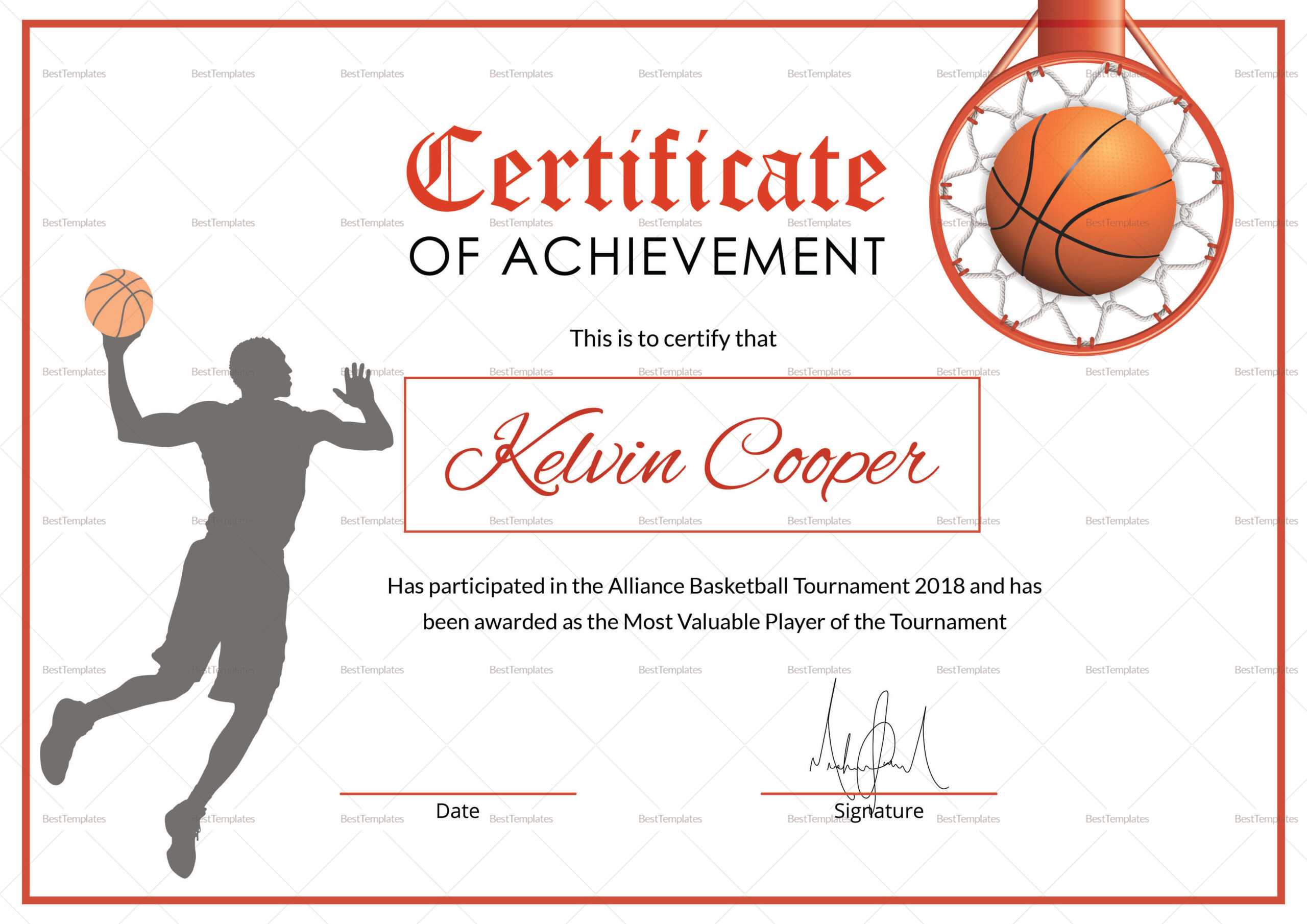 Basketball Award Achievement Certificate Template Regarding Basketball Certificate Template