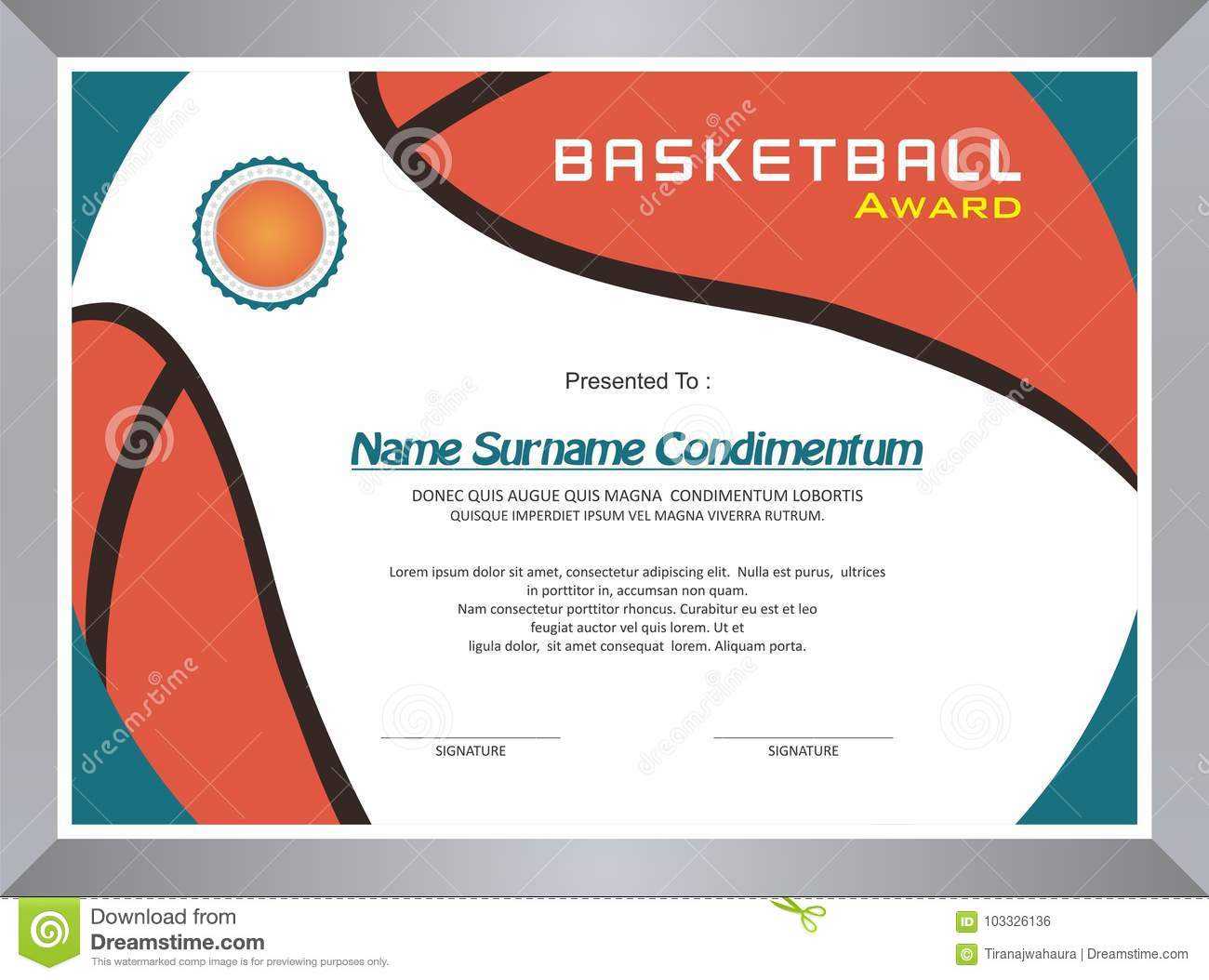 Basketball Award, Diploma Template Design Stock Vector In Basketball Certificate Template