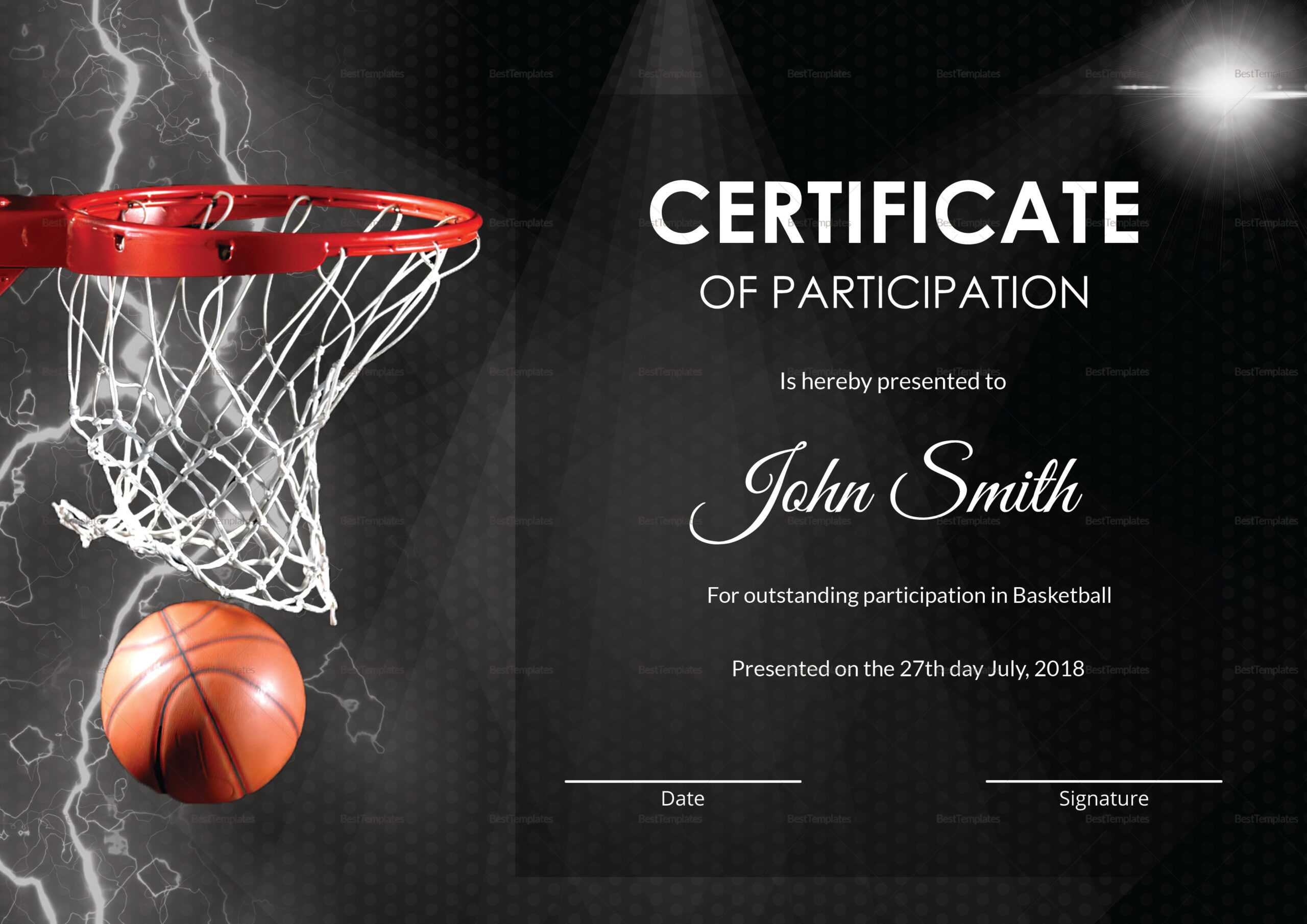 Basketball Participation Certificate Template Inside Basketball Certificate Template