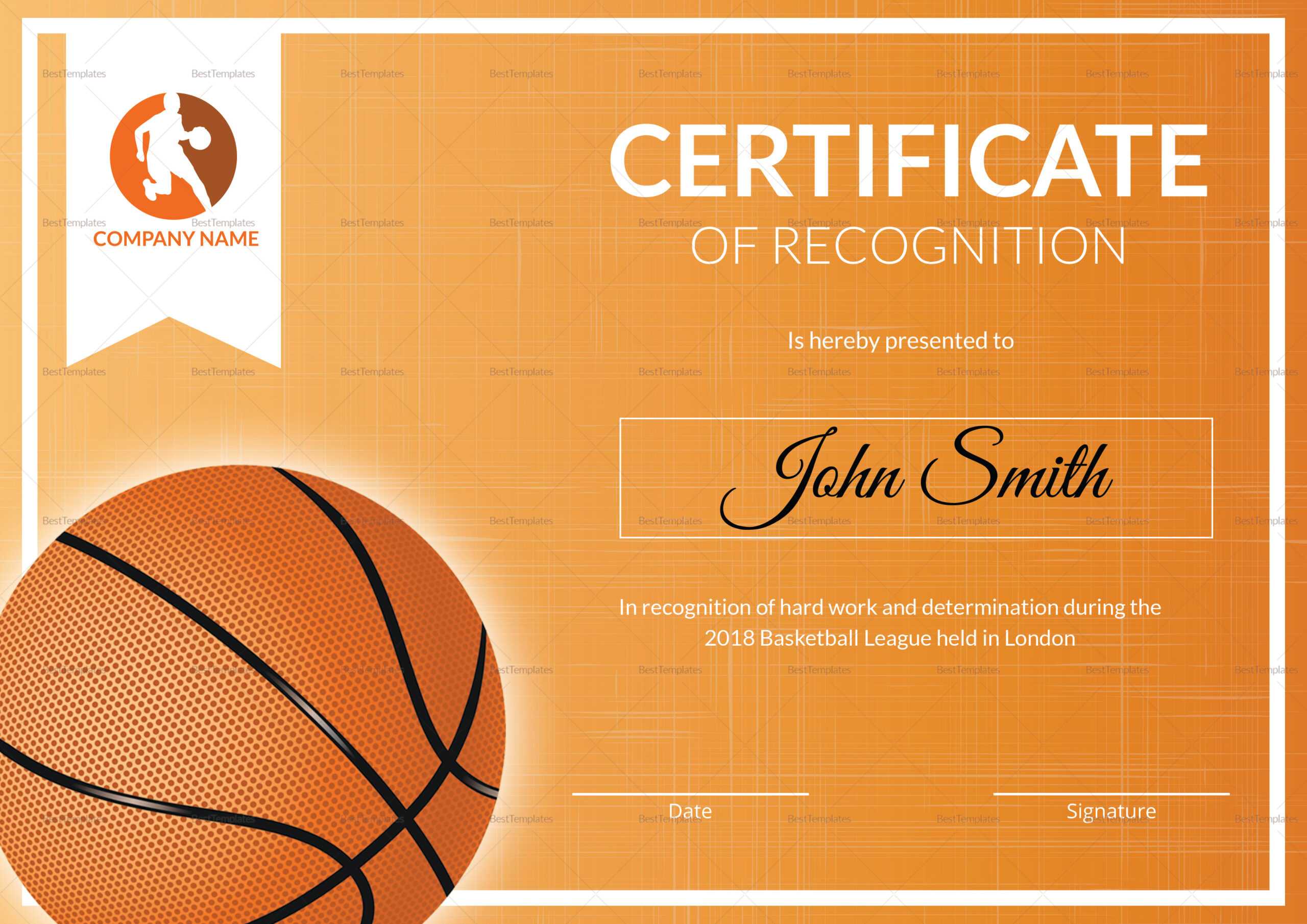 Basketball Recognition Certificate Template With Regard To Basketball Certificate Template