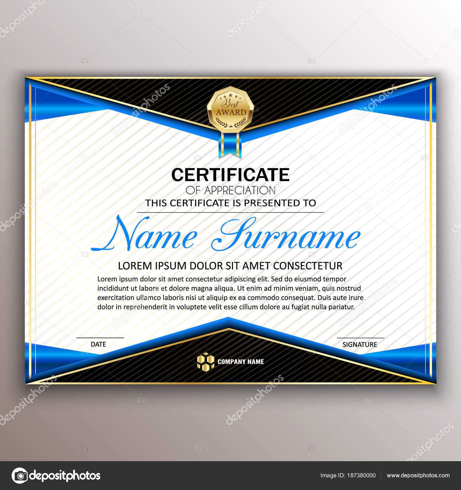 Beautiful Certificate Template Design With Best Award Symbol Intended For Beautiful Certificate Templates