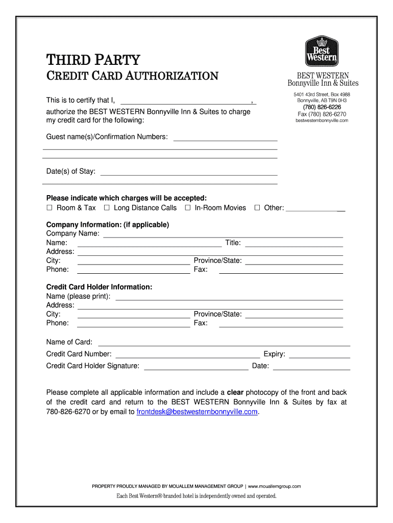 Best Western Credit Card Authorization Form – Fill Online Inside Hotel Credit Card Authorization Form Template