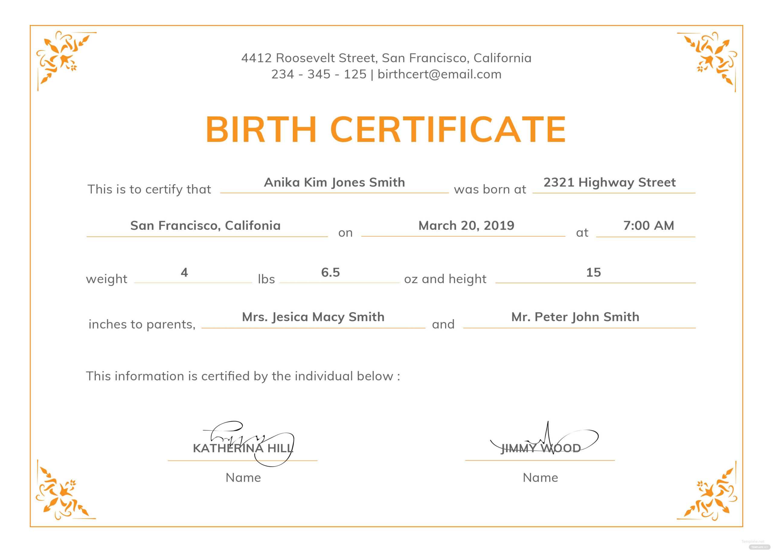 Birth Certificate Template For Microsoft Word Example Throughout Birth Certificate Fake Template