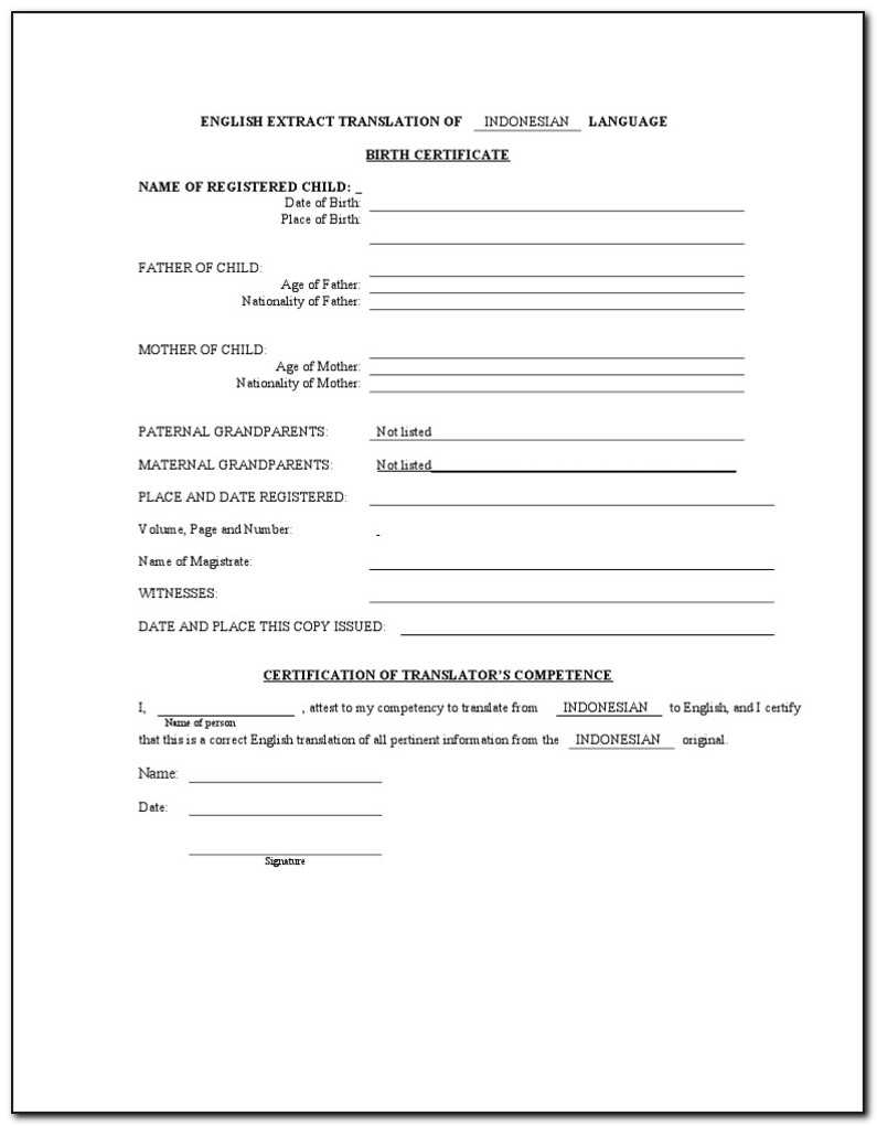 Birth Certificate Translation Form For Uscis - Form : Resume Inside Uscis Birth Certificate Translation Template