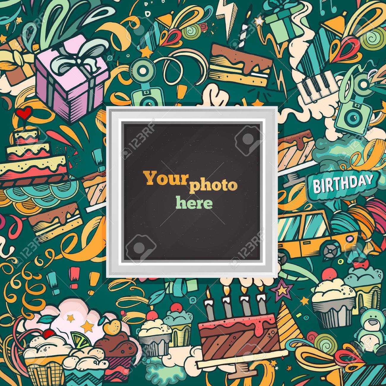 Birthday Background. Collage Photo Frame Card. Album Template.. For Birthday Card Collage Template
