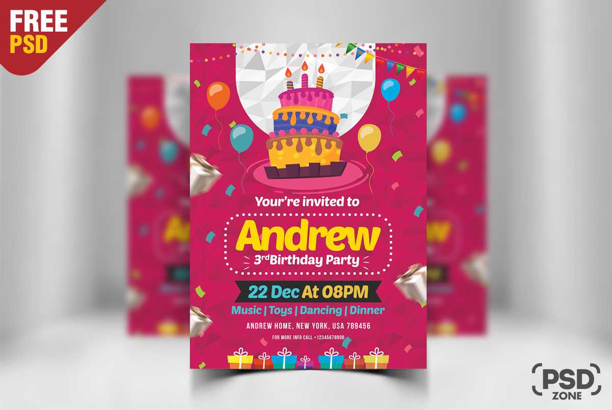 Birthday Invitation Card Design Free Psd - Psd Zone Throughout Photoshop Birthday Card Template Free