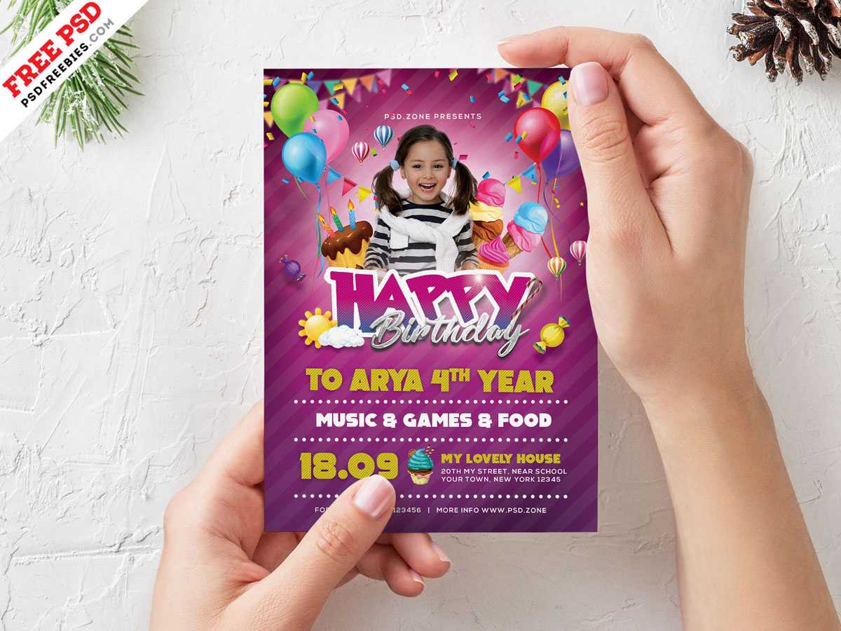 Birthday Party Invitation Card Design Psdpsd Freebies On With Photoshop Birthday Card Template Free