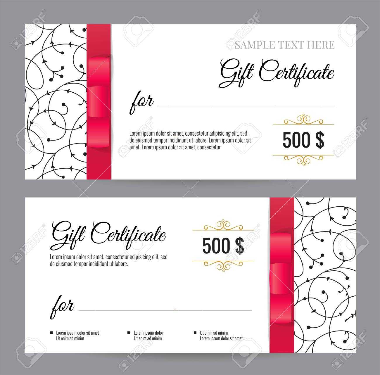 Black And White Gift Voucher Template With Floral Pattern And.. Inside Black And White Gift Certificate Template Free