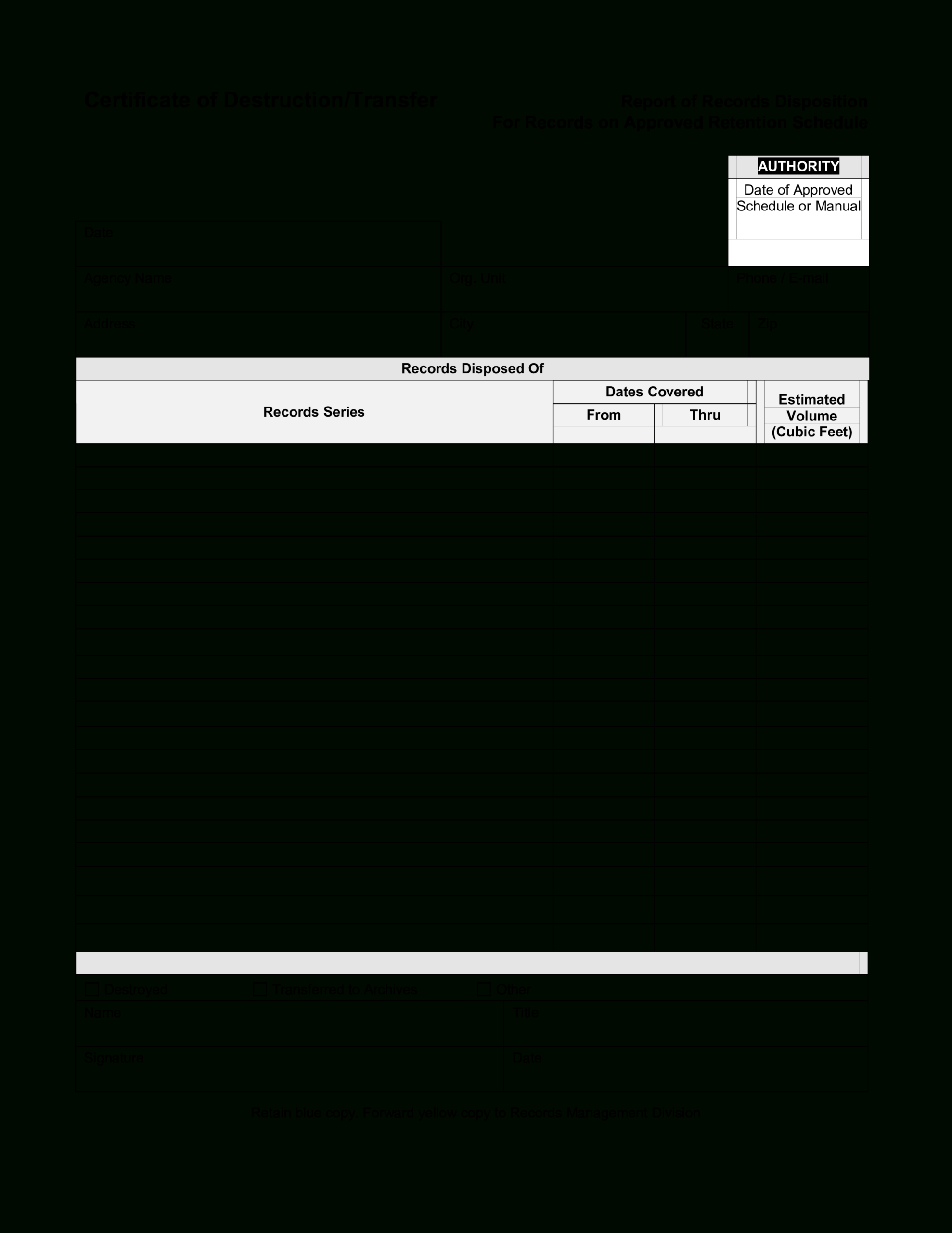 Blank Certificate Of Destruction | Templates At Intended For Free Certificate Of Destruction Template
