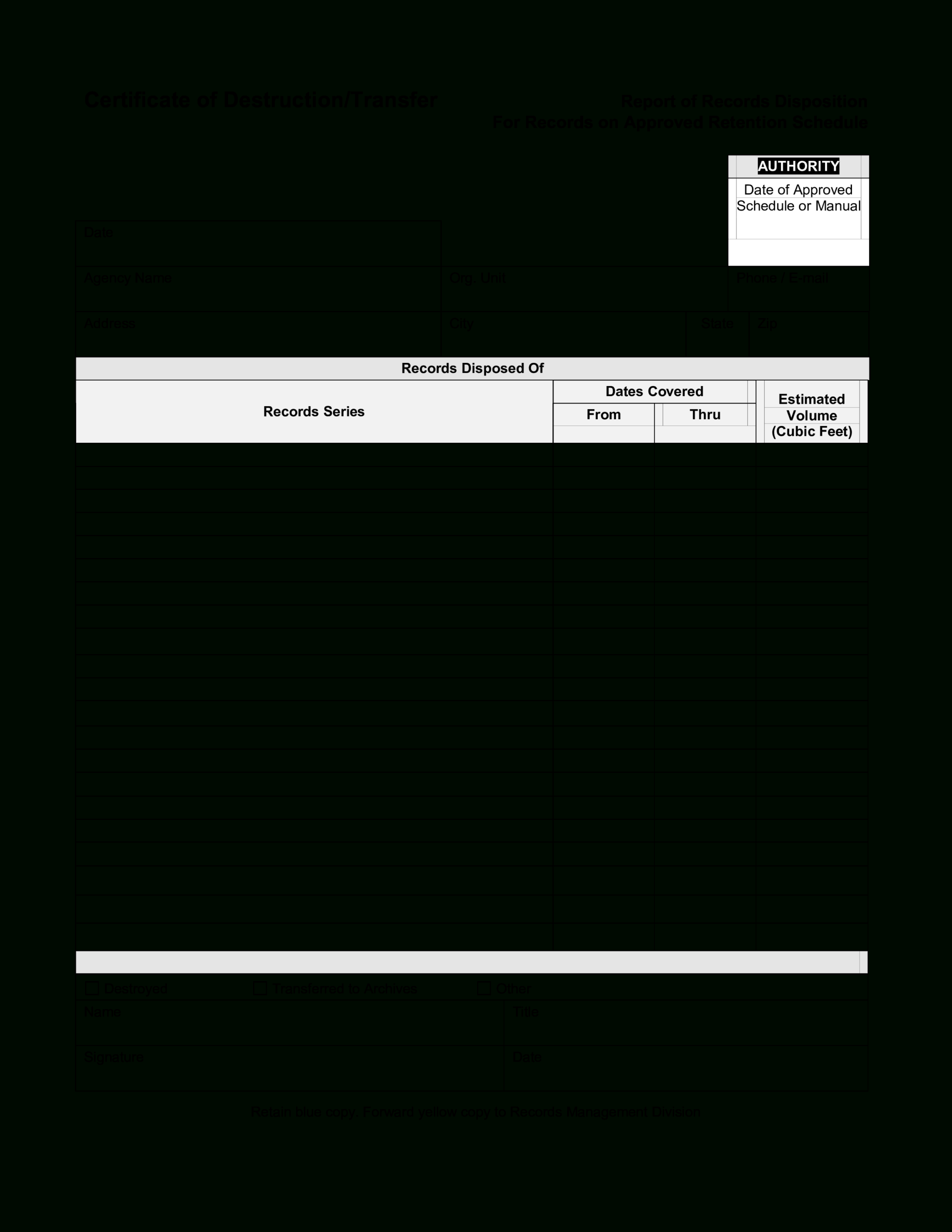 Blank Certificate Of Destruction | Templates At Regarding Destruction Certificate Template