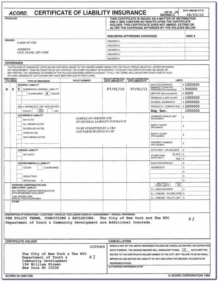 Blank Certificate Of Insurance Form Beautiful 34 With Acord Insurance 